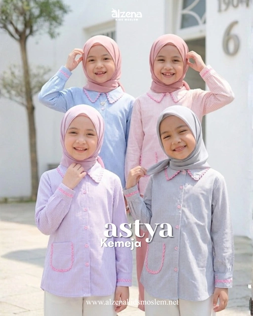 Image of Tunik Muslim Anak Perempuan Astya Series Premium Motif Stripe Pastel By Alzena Kids Moslem
