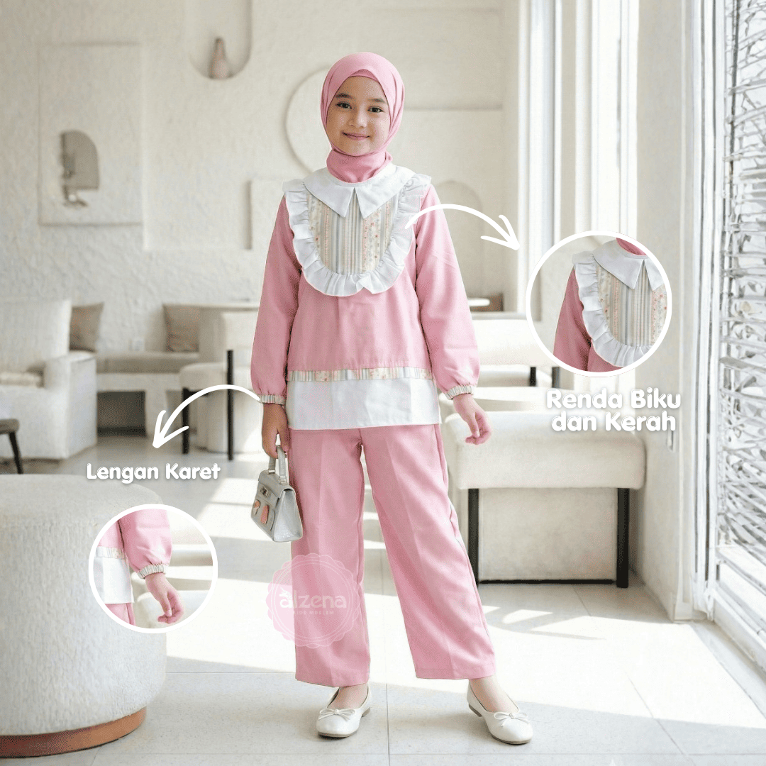 𝐀𝐥𝐳𝐞𝐧𝐚 𝐊𝐢𝐝𝐬 - Gamis Anak Perempuan Katun 2 - 14 Tahun Mikayla One Set