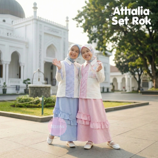 Image of Set Rok Muslim Anak Perempuan Premium Athalia By Alzena Kids Moslem
