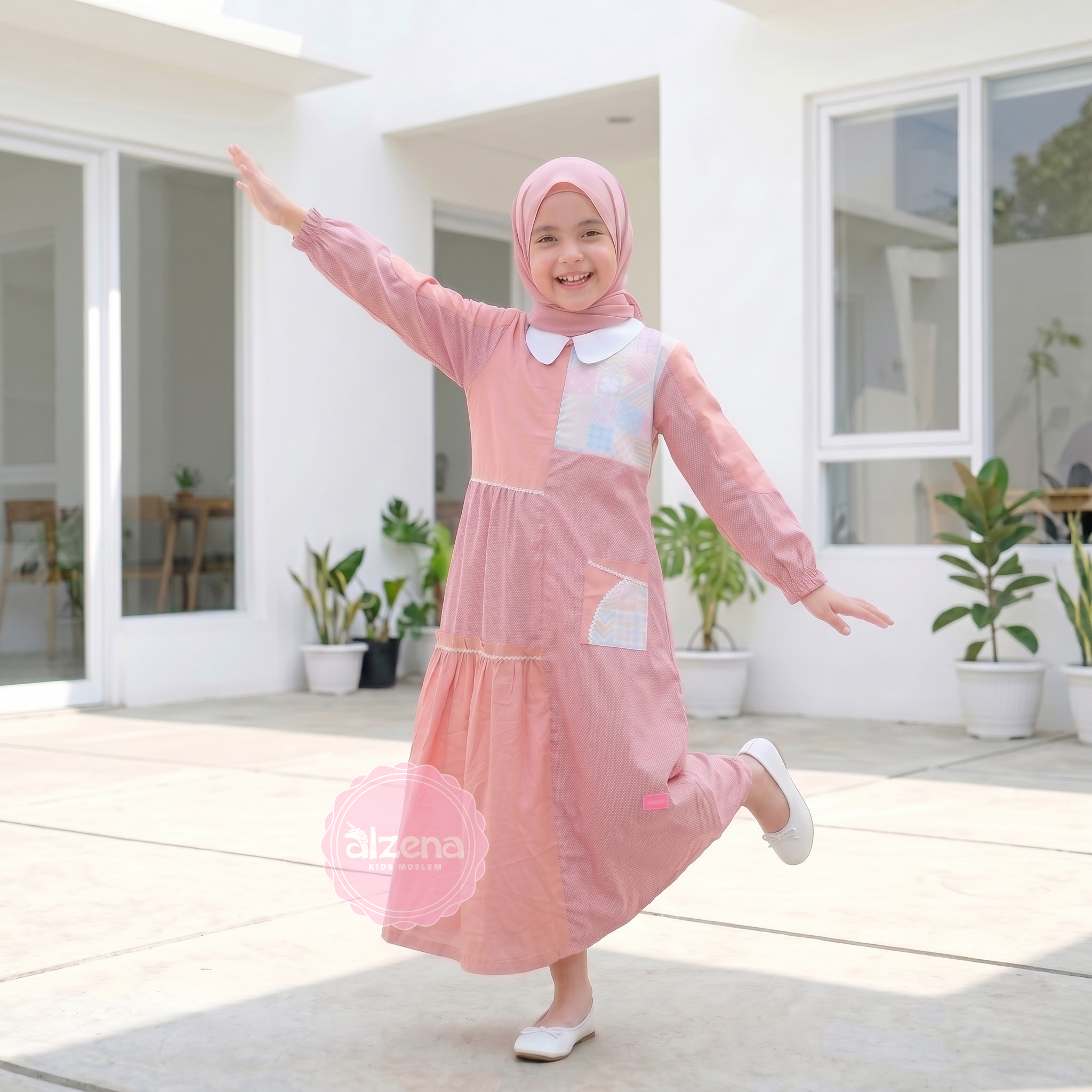 Gamis Anak Perempuan Premium Cotton Jepang Binar Dress By Alzena Kids Moslem