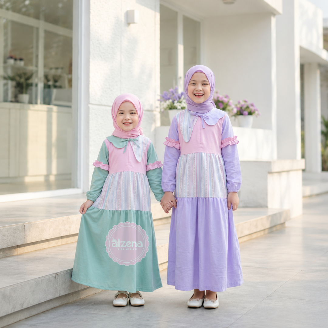 Gamis Anak Perempuan Premium Pastel Series Syakilla By Alzena Kids Moslem