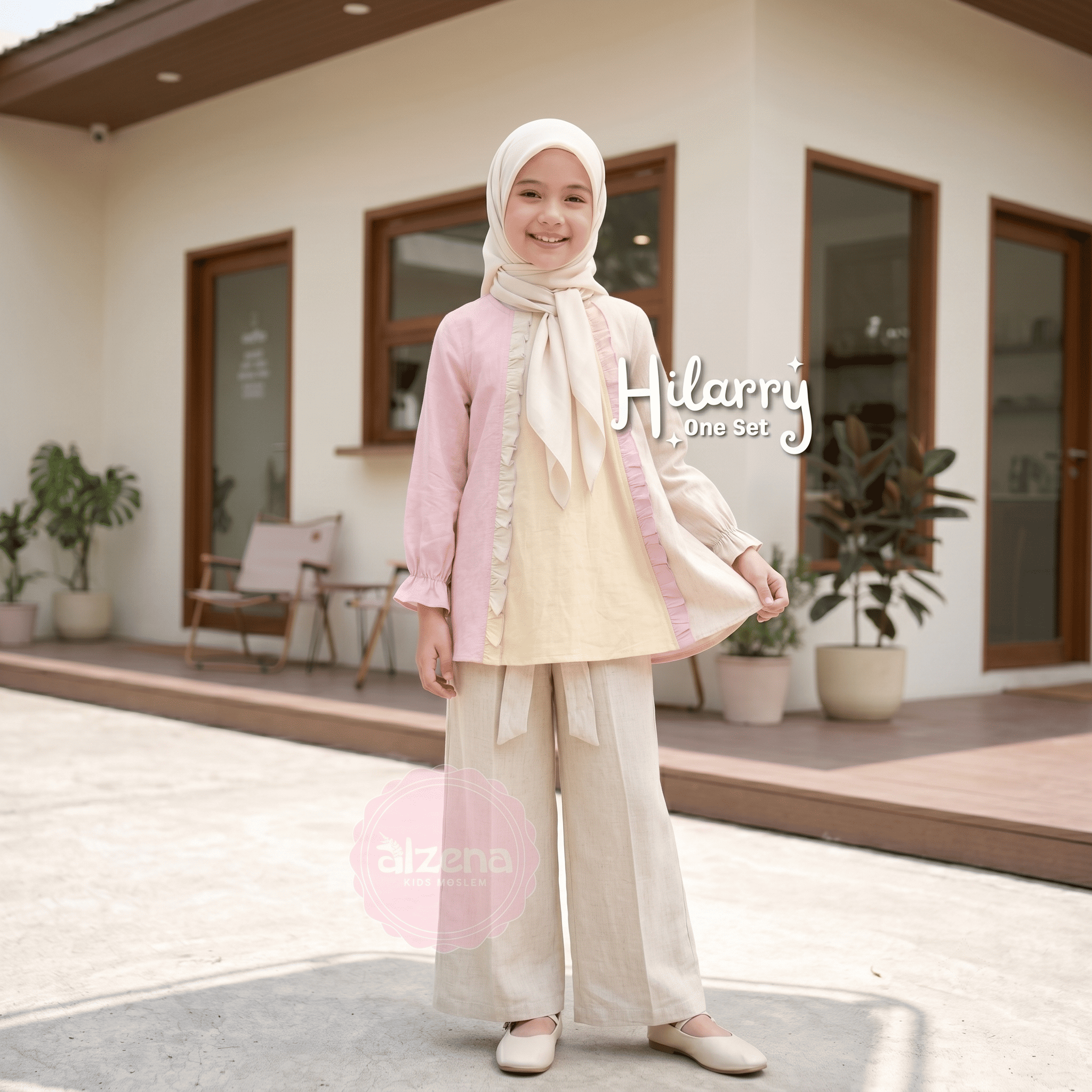Setelan Muslim Anak Perempuan Premium Angel Linen Hillary By Alzena Kids Moslem