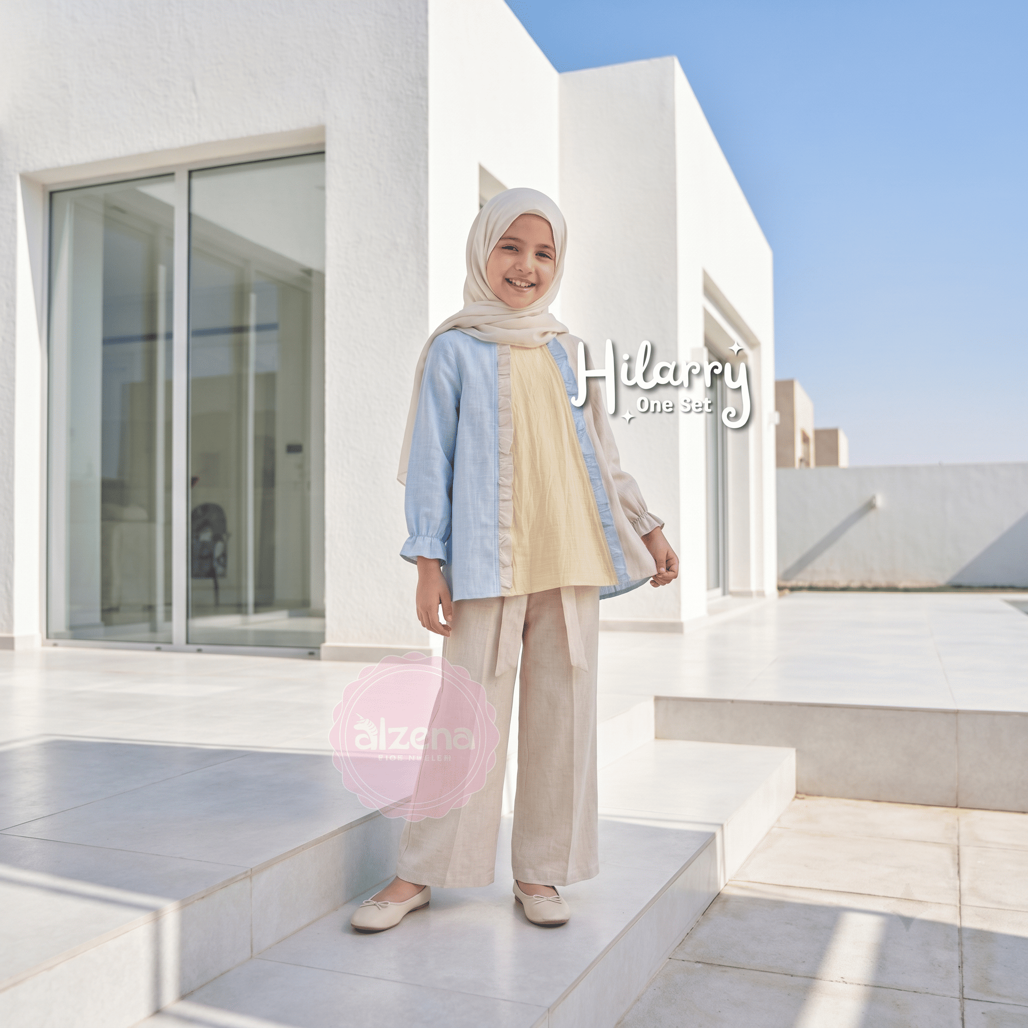 Setelan Muslim Anak Perempuan Premium Angel Linen Hillary By Alzena Kids Moslem
