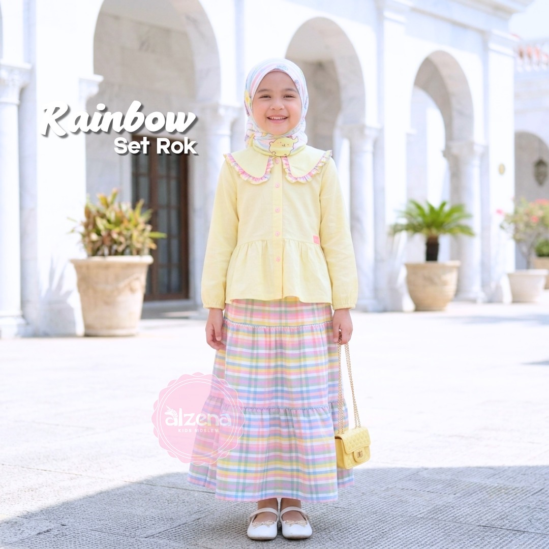 Set Rok Muslim Anak Perempuan Premium Rainbow By Alzena Kids Moslem
