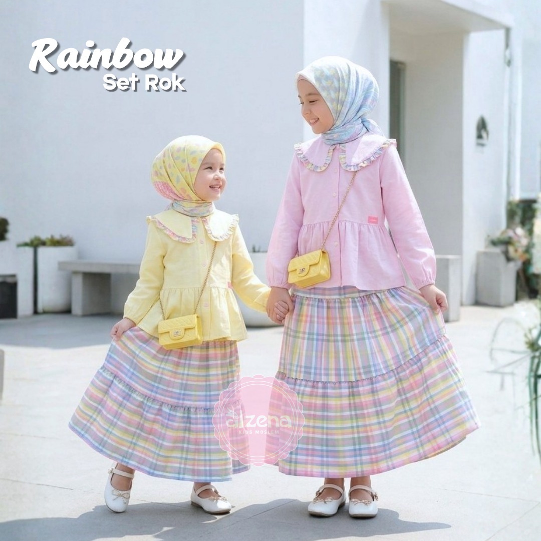Set Rok Muslim Anak Perempuan Premium Rainbow By Alzena Kids Moslem