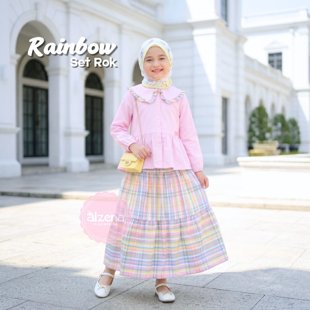 Set Rok Muslim Anak Perempuan Premium Rainbow By Alzena Kids Moslem