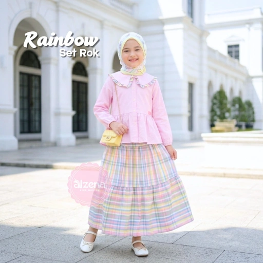 Set Rok Muslim Anak Perempuan Premium Rainbow By Alzena Kids Moslem