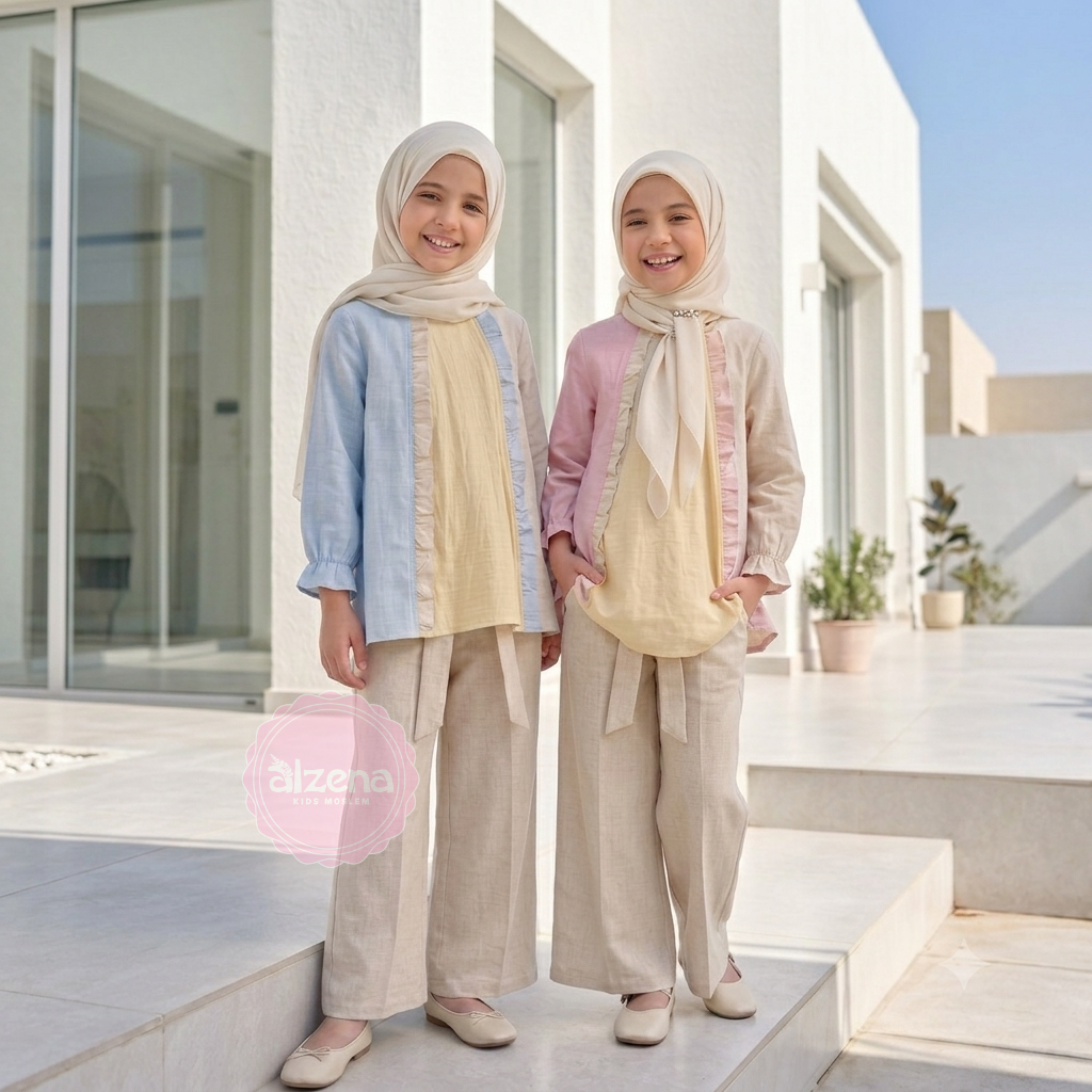 Setelan Muslim Anak Perempuan Premium Angel Linen Hillary By Alzena Kids Moslem