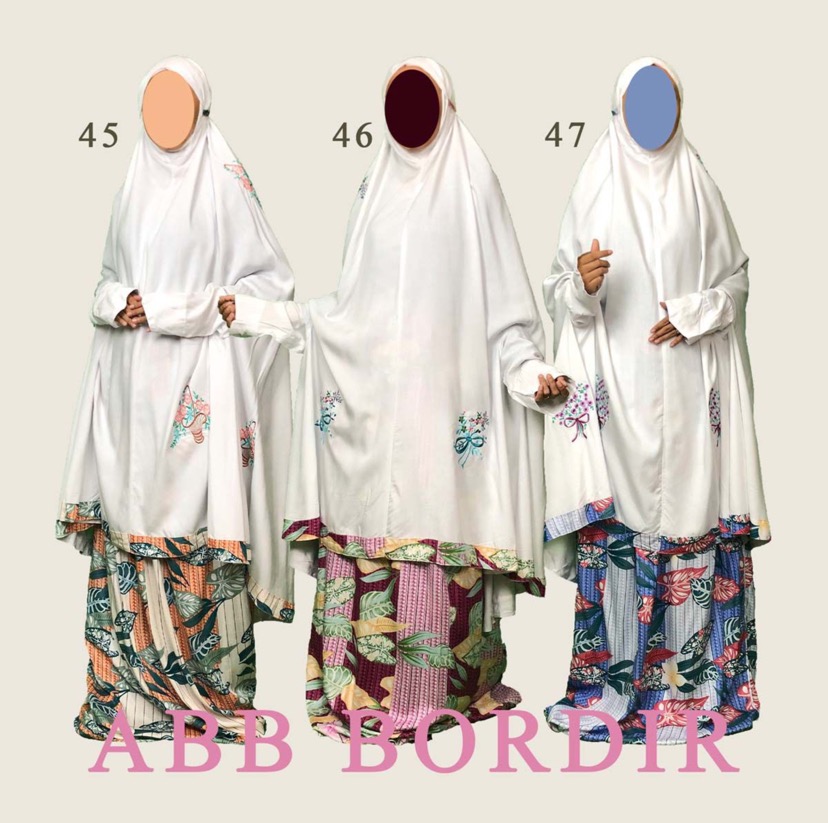 Atas Bawah Berlengan Bordir Tabur Motif Leaf Putih