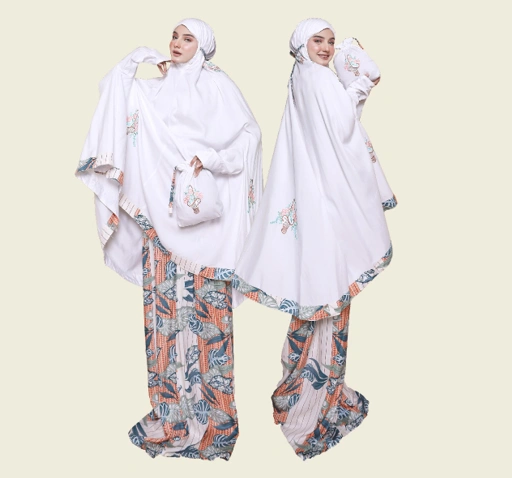 Image of Atas Bawah Berlengan Bordir Tabur Motif Leaf Putih
