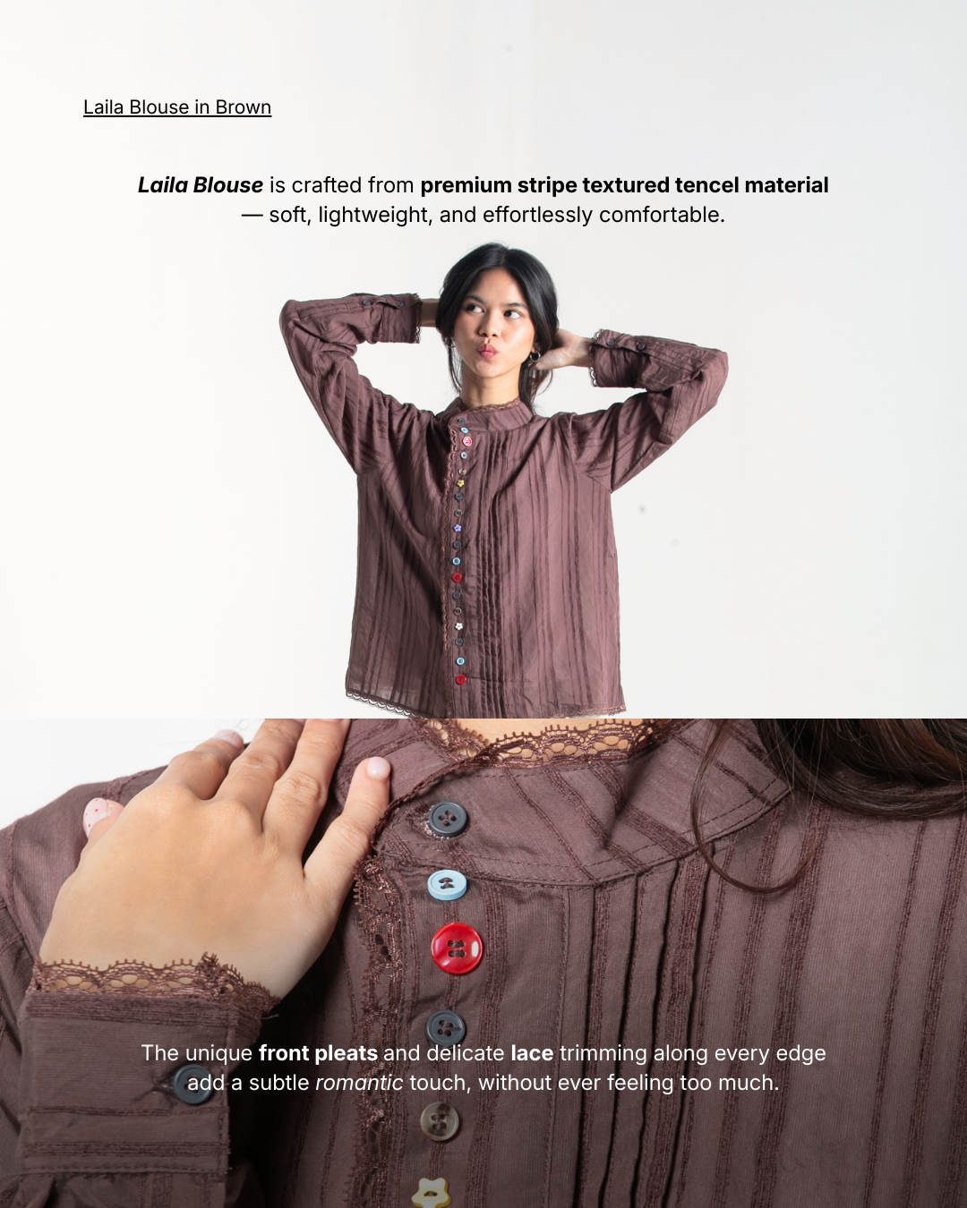 IMOKEY Laila Blouse | Blouse Wanita Stripe Tencel | Outer Lebaran Raya