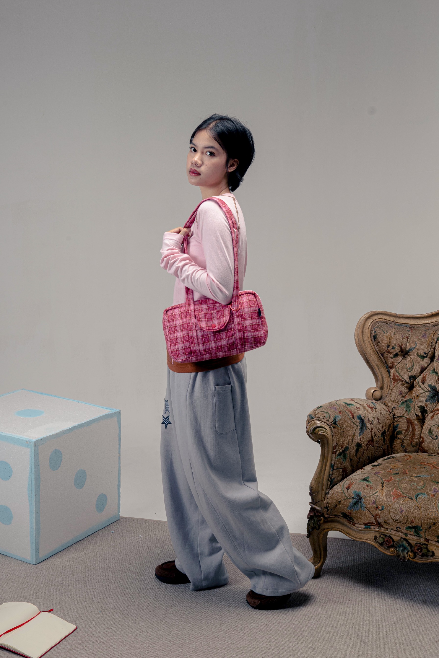 IMOKEY Haru Tartan Bag | Tartan Bowler Bag | Tas Pattern | Tas Wanita | Tas Lucu