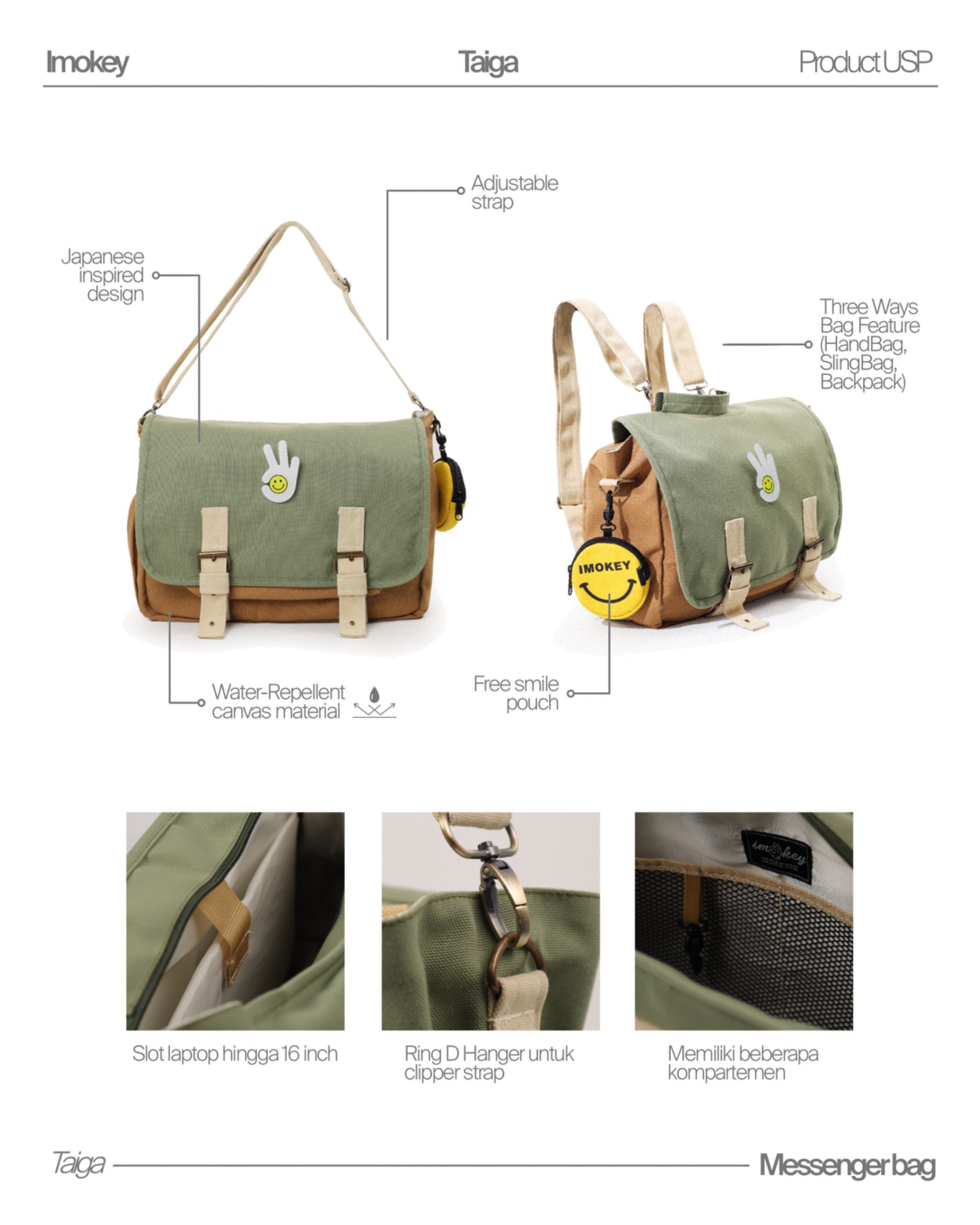 Imokey TAIGA Messenger Bag - Slingbag - Backpack