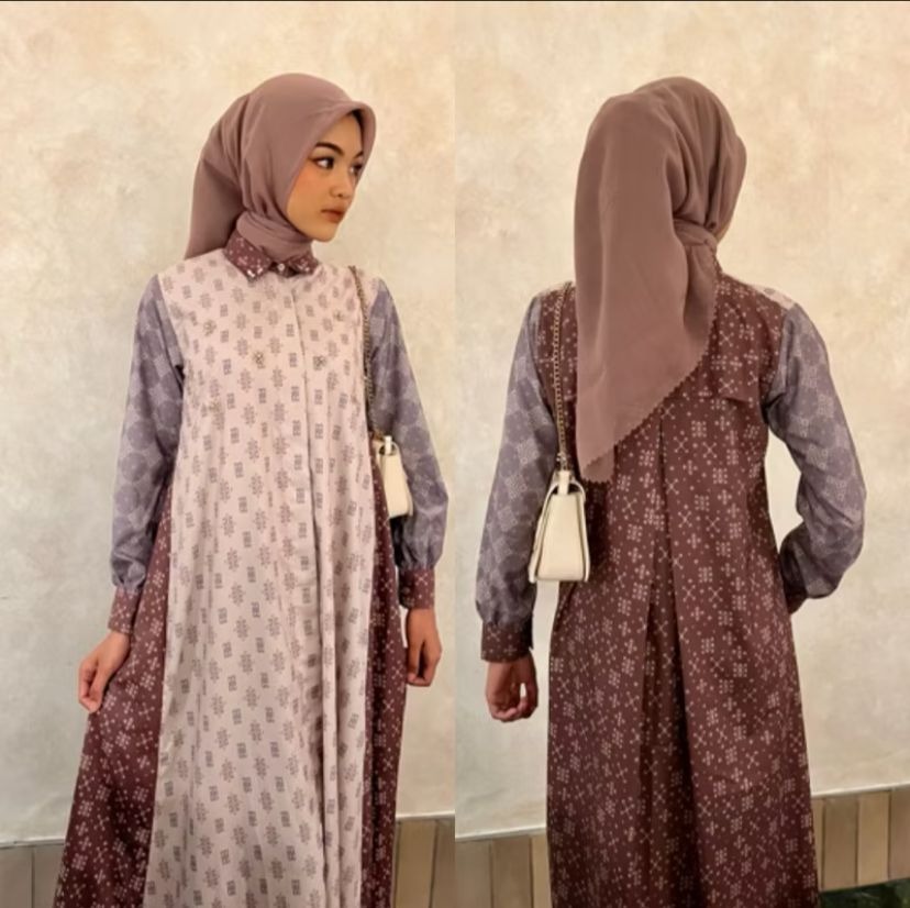 Mahali mix pattern dress - gamis premium pattern original by 4season hijab