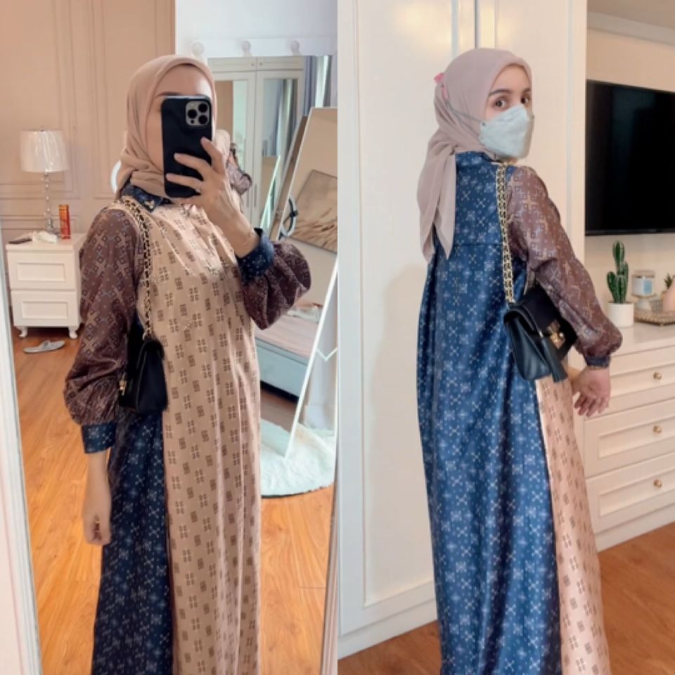 Mahali mix pattern dress - gamis premium pattern original by 4season hijab
