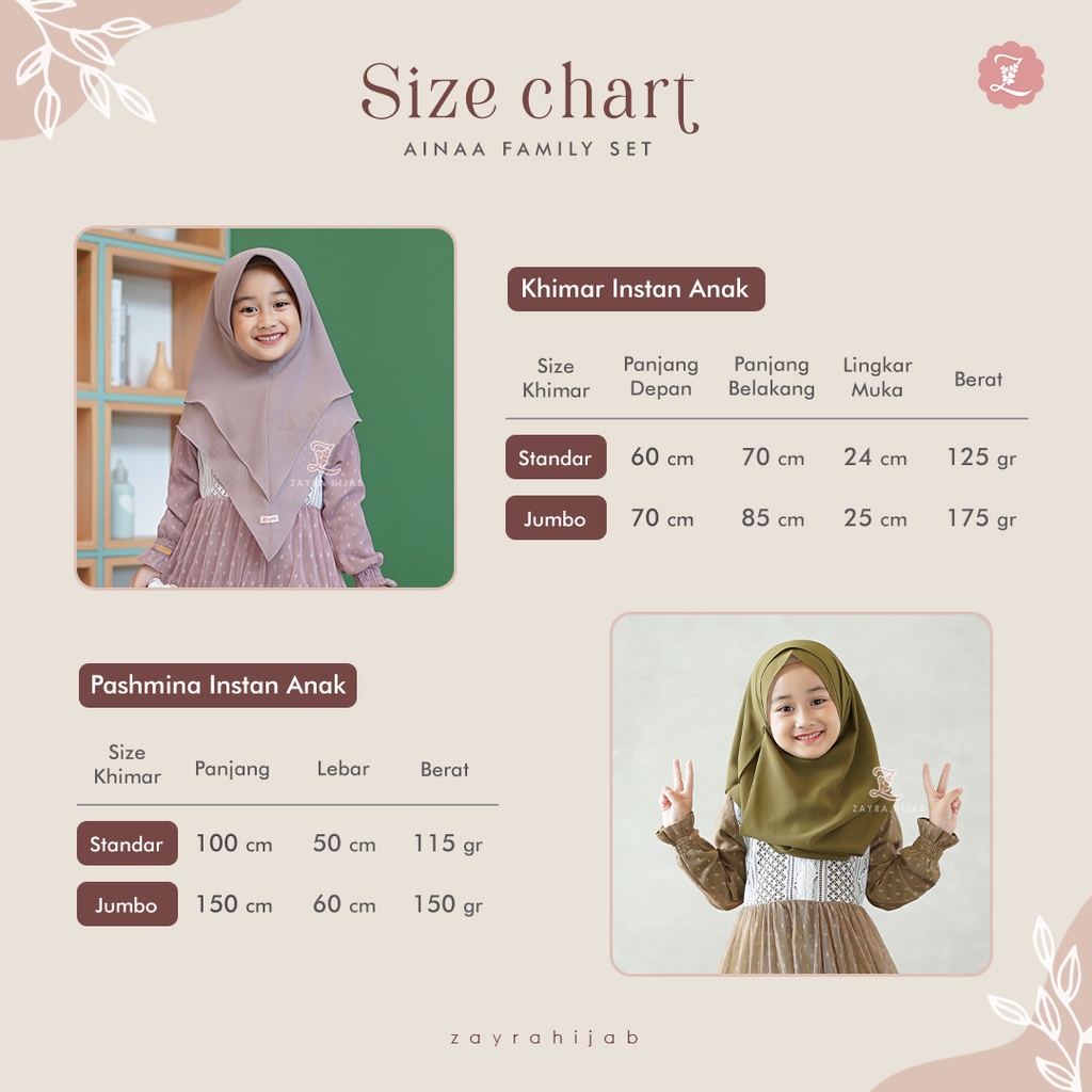 ZAYRA HIJAB | KHIMAR ANAK INSTANT AINAA | Khimar Syari Ceruti 2 layer Babydoll Premium