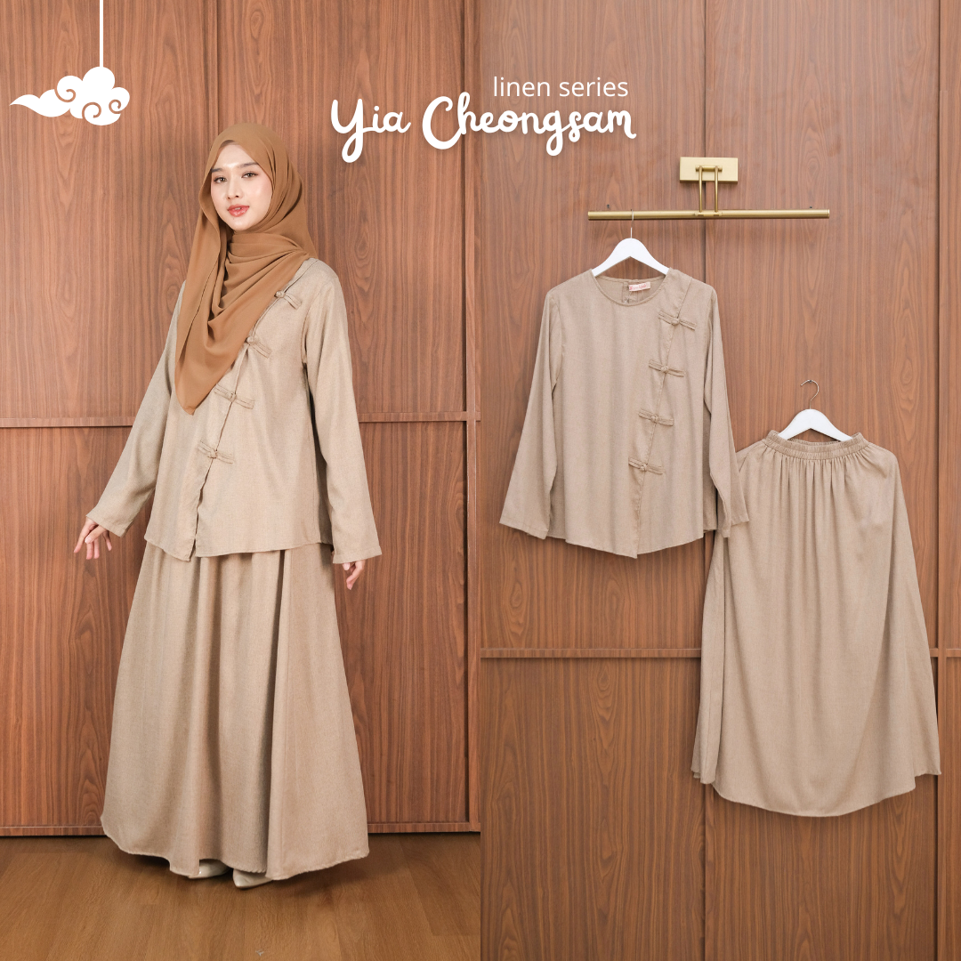 Zayra Hijab | Yia Linen Cheongsam - Dress Korean Look Setelan Casual Style Linen Premium