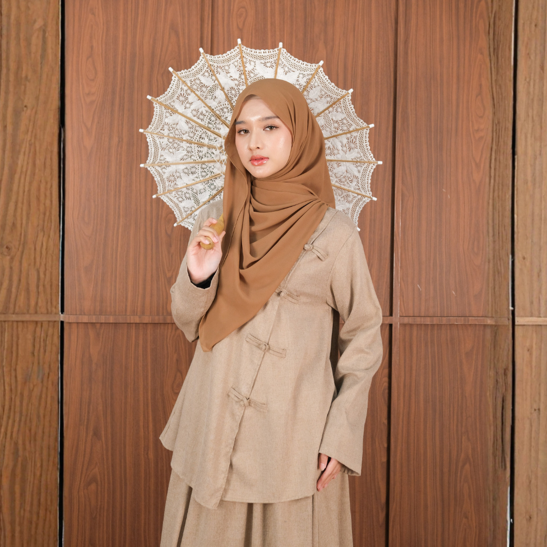 Zayra Hijab | Yia Linen Cheongsam - Dress Korean Look Setelan Casual Style Linen Premium