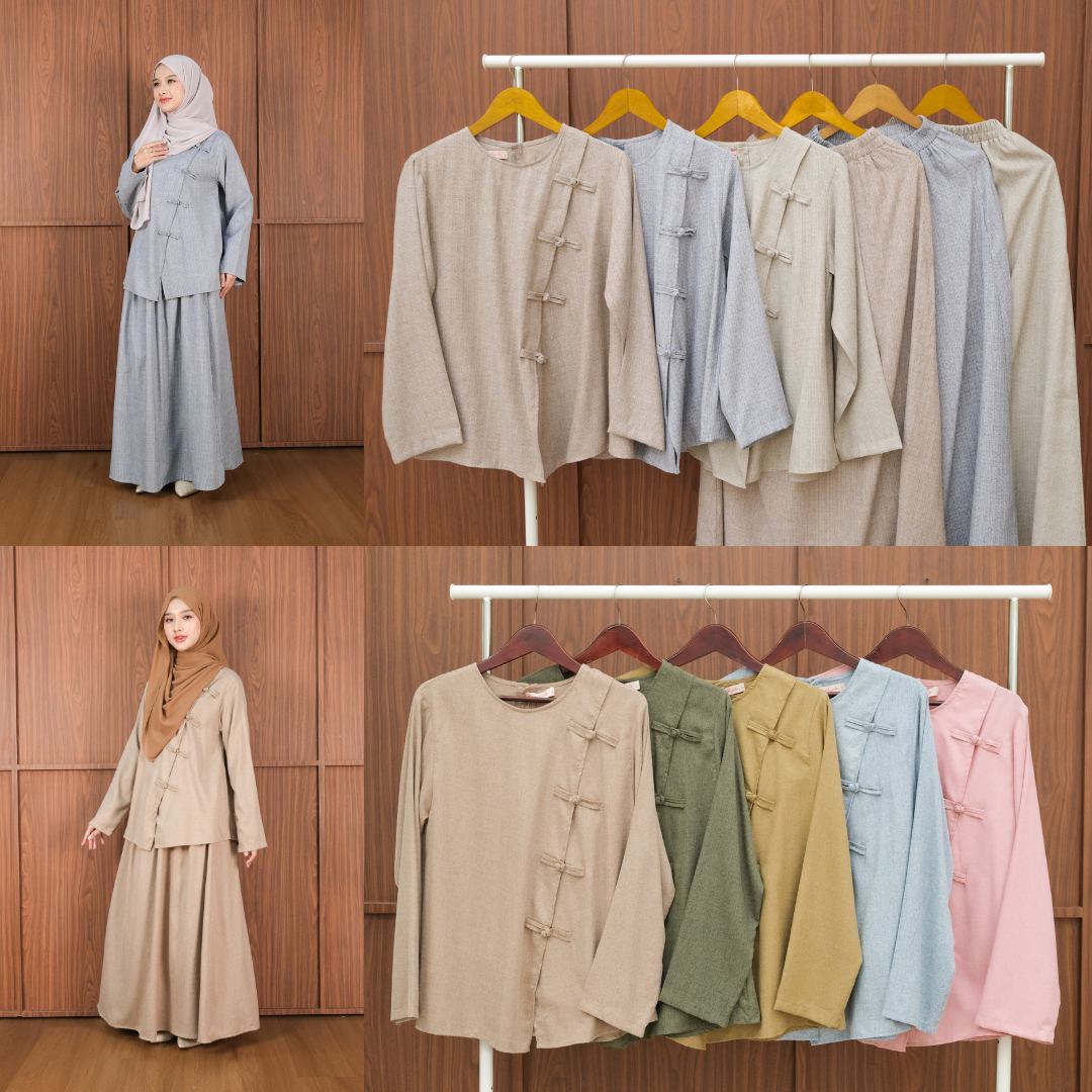 Zayra Hijab | Yia Linen Cheongsam - Dress Korean Look Setelan Casual Style Linen Premium