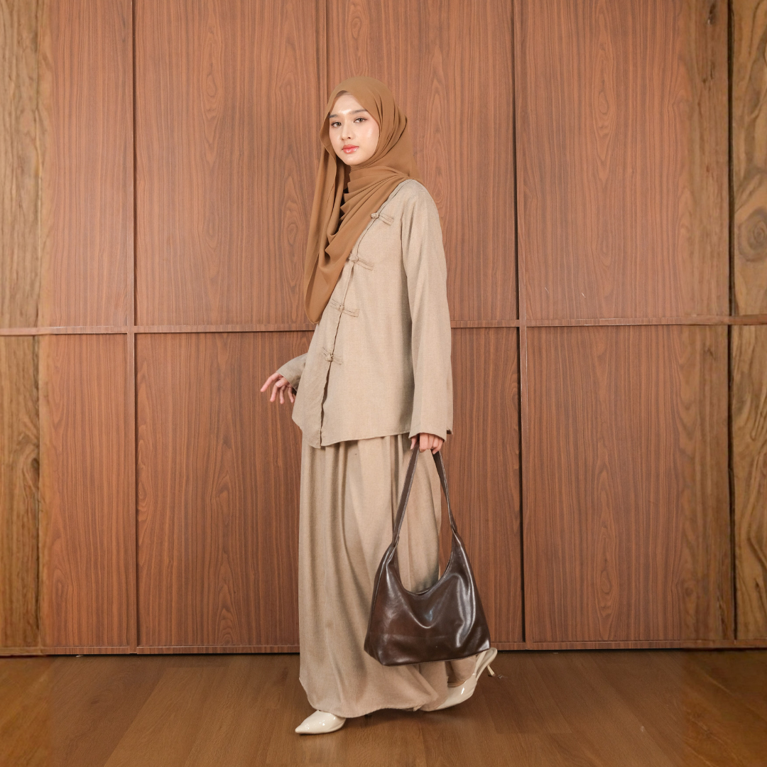Zayra Hijab | Yia Linen Cheongsam - Dress Korean Look Setelan Casual Style Linen Premium