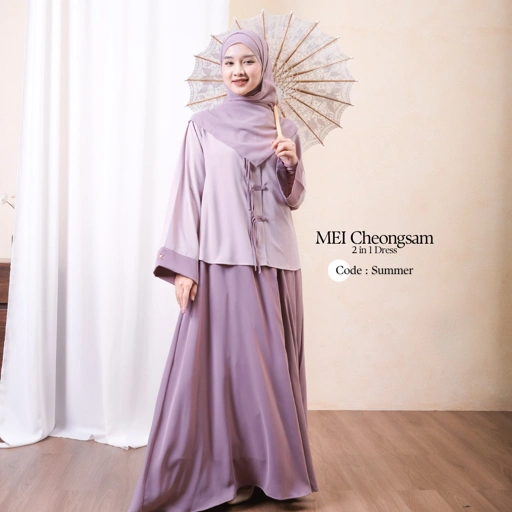 Image of Zayra Hijab | Mei Cheongsam - Dress Korean Style Hijab Feminine Look Anti-Uv One Set Wanita Kekinian Casual Premium