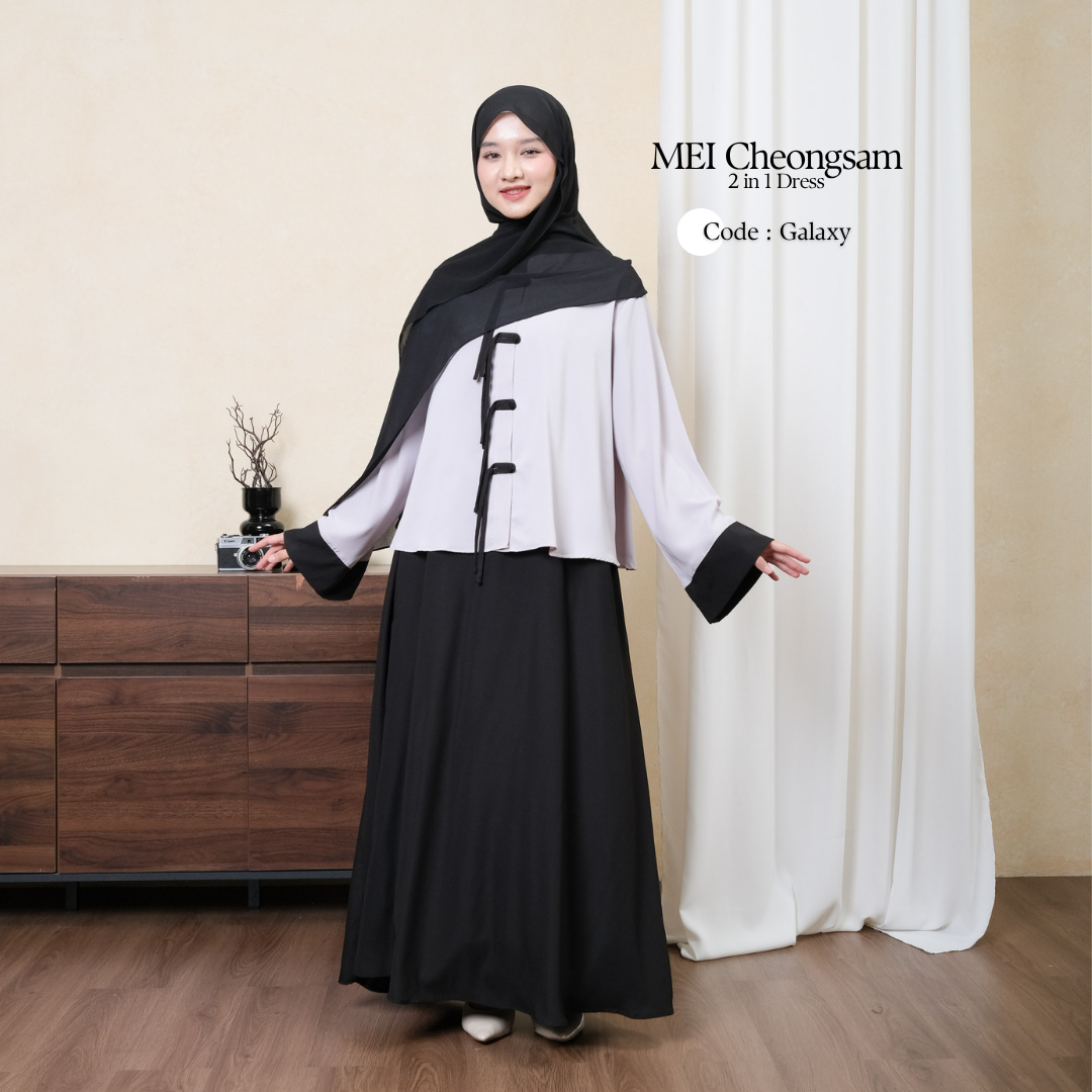 Zayra Hijab | Mei Cheongsam - Dress Korean Style Hijab Feminine Look Anti-Uv One Set Wanita Kekinian Casual Premium