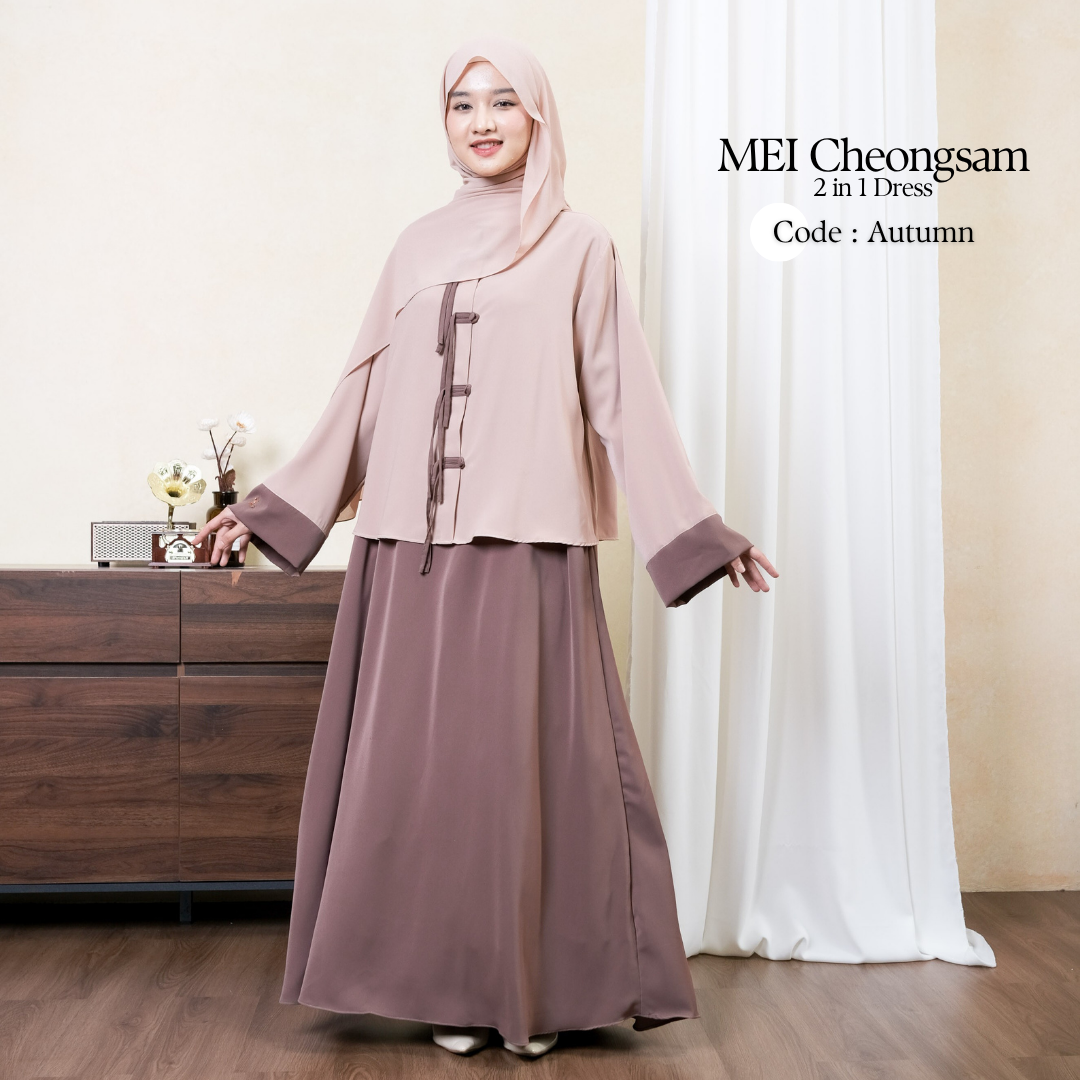 Zayra Hijab | Mei Cheongsam - Dress Korean Style Hijab Feminine Look Anti-Uv One Set Wanita Kekinian Casual Premium