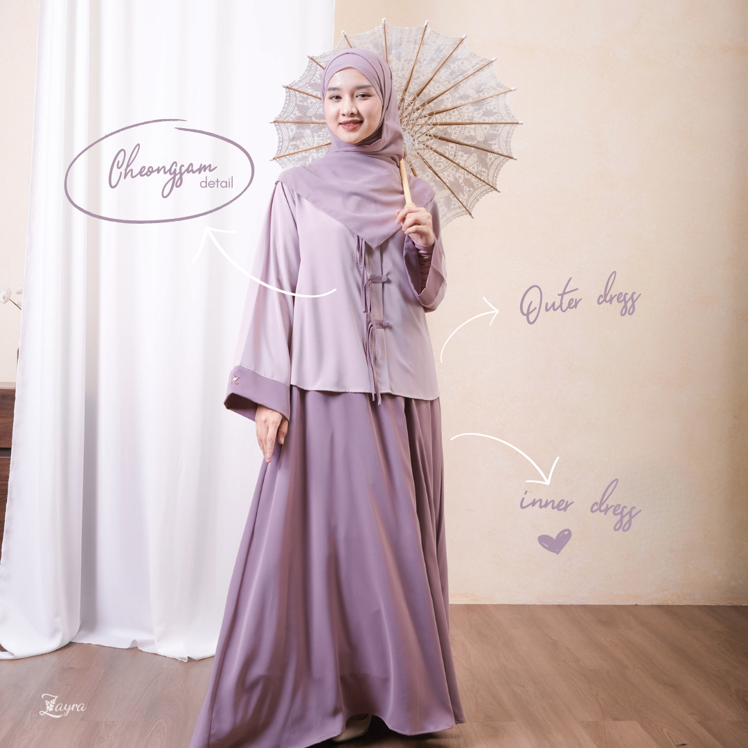 Zayra Hijab | Mei Cheongsam - Dress Korean Style Hijab Feminine Look Anti-Uv One Set Wanita Kekinian Casual Premium
