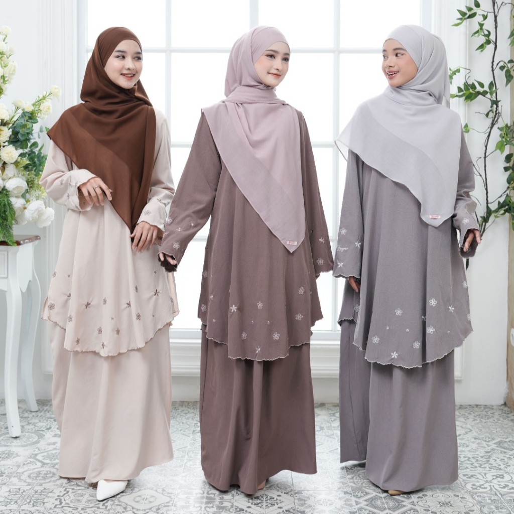 Zayra Hijab | Yasmina - One Set Kurung Melayu Setelan Baju Wanita Borir Premium Terbaru 2025