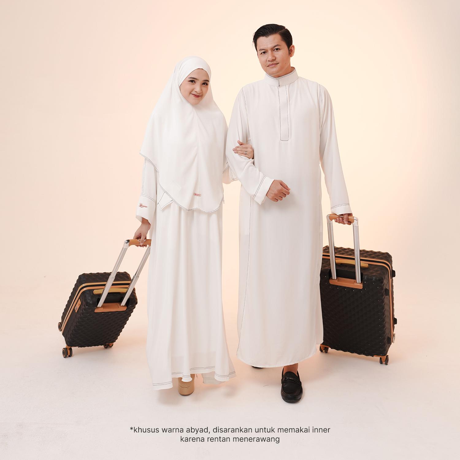 Zayra Hijab Raudhah Set Couple Umroh Abaya Gamis Wanita Jubah Hitam Pria Thobe Premium Terbaru Muslim Pasangan Syari