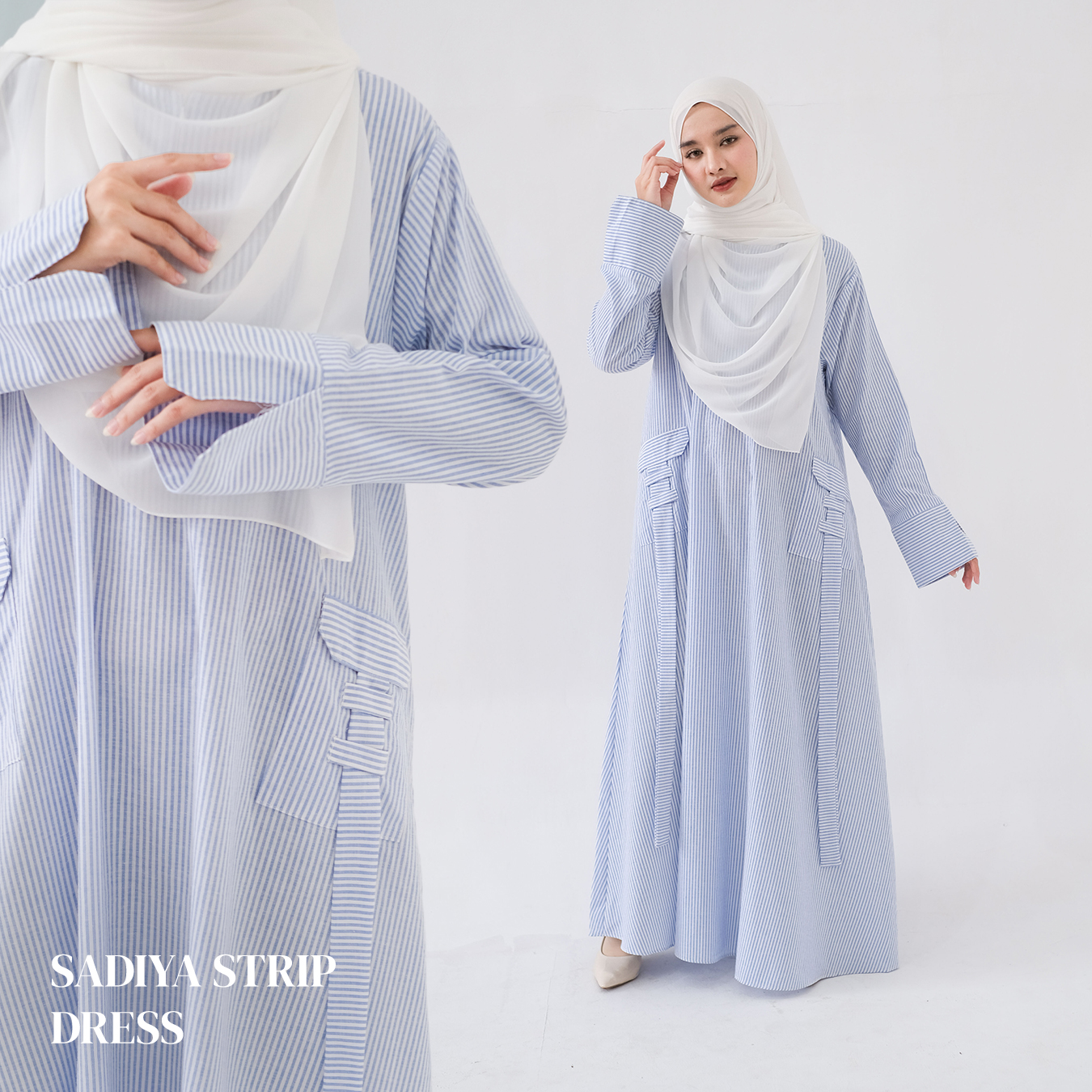 Zayra Hijab | Sadiya - Abaya Salur Dress Wanita Line Stripe Pastel Gamis Muslimah Garis Premium Jumbo