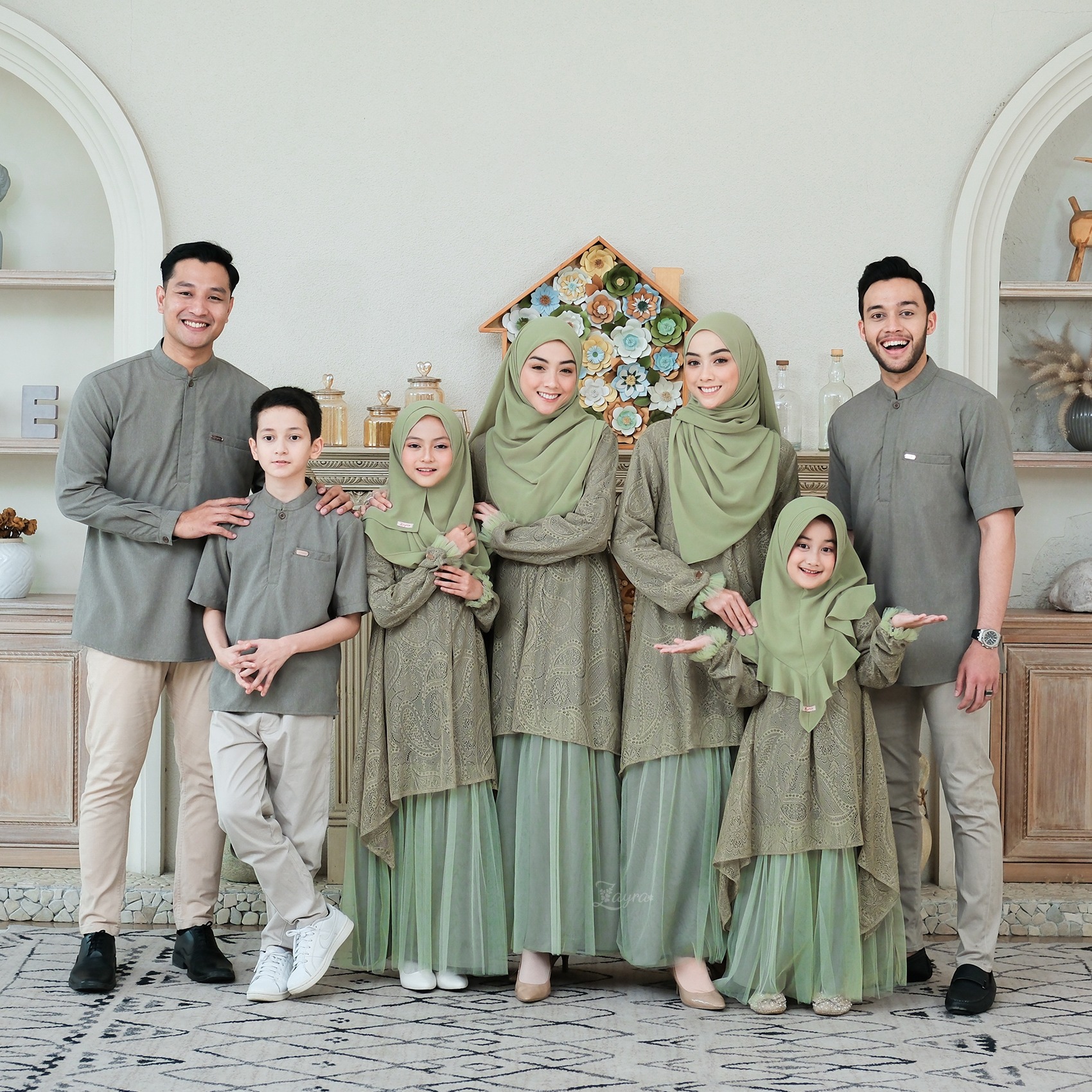 Zayra Hijab | Kalila Sage - Dress Gamis Wanita Brokat Kondangan Lebaran Jumbo Elegan Koko Anak Dewasa Panjang Pendek Family Set Sarimbit Premium Terbaru