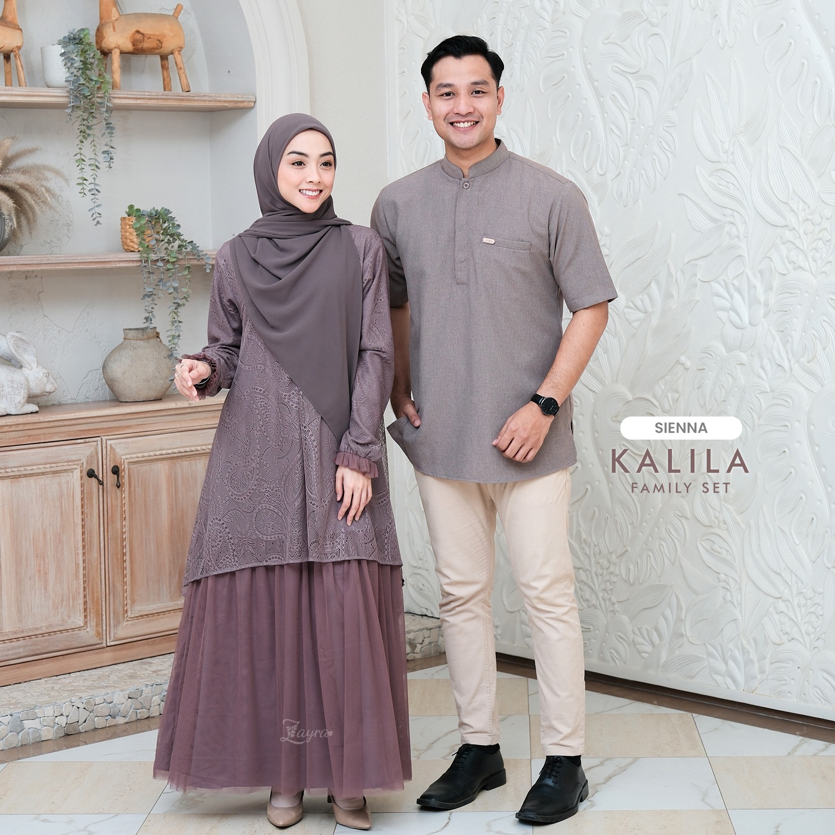Zayra Hijab | Kalila Sienna - Dress Gamis Wanita Brokat Kondangan Lebaran Jumbo Elegan Koko Anak Dewasa Panjang Pendek Family Set Sarimbit Premium Terbaru