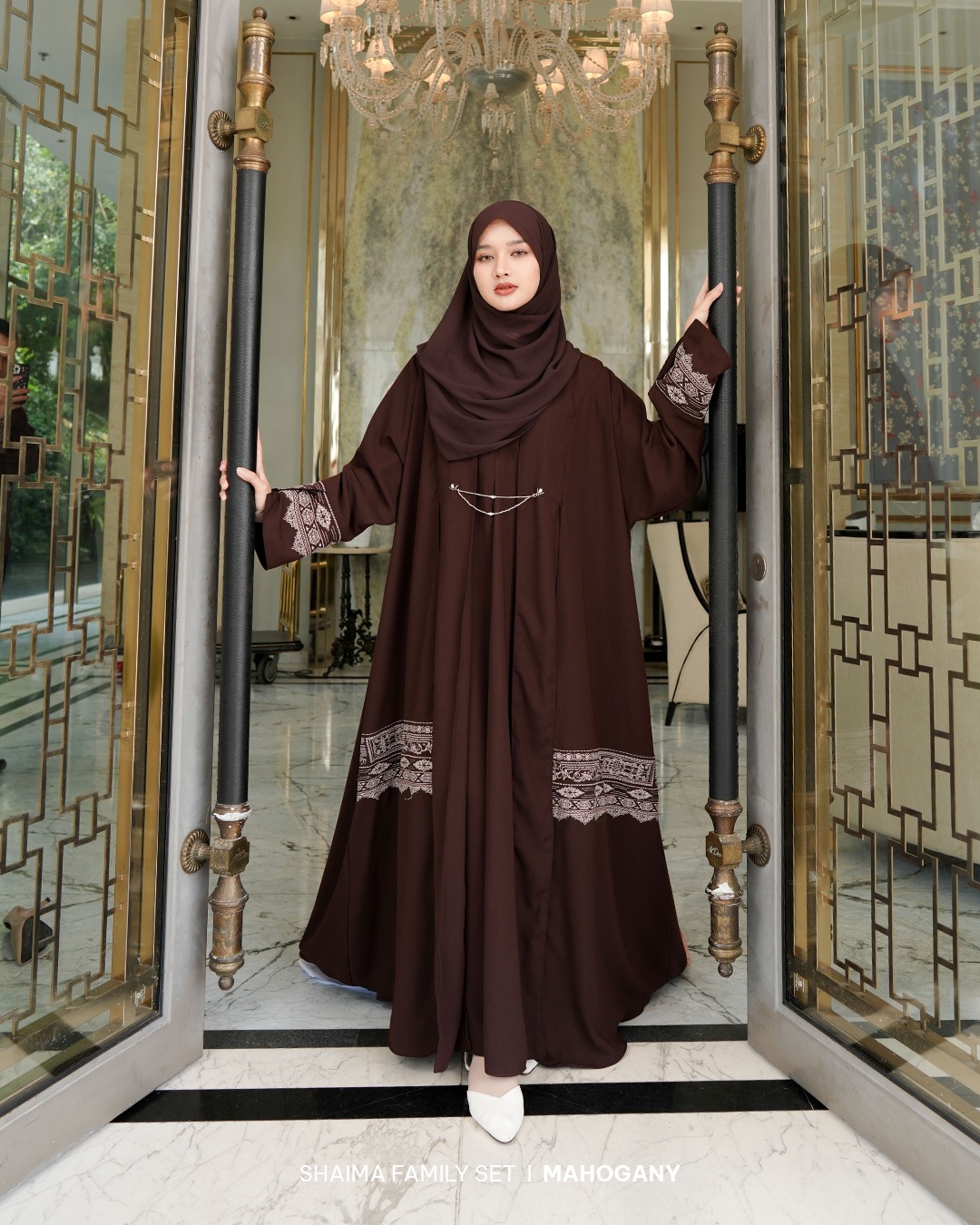 Zayra Hijab | Shaima Mahogany - Gamis Dewasa Abaya Koko Pria Dewasa Anak Panjang Pendek Bordir Dress Sarimbit Jumbo Elegan Premium Terbaru Lebaran 2026
