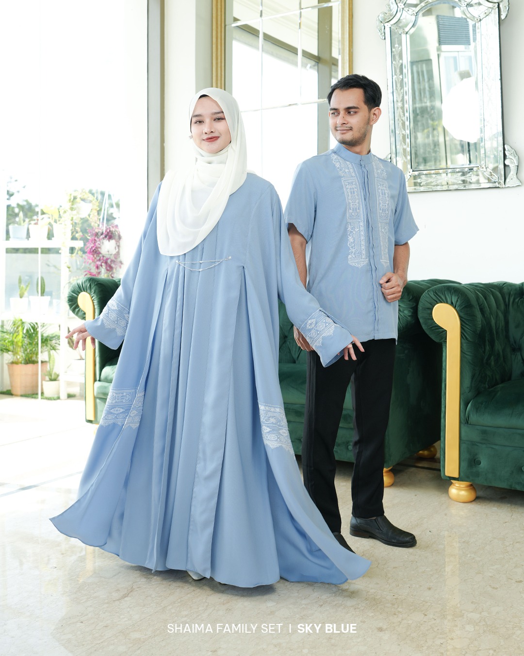 Zayra Hijab | Shaima Sky Blue - Gamis Dewasa Abaya Koko Pria Dewasa Anak Panjang Pendek Bordir Dress Sarimbit Jumbo Elegan Premium Terbaru Lebaran 2026