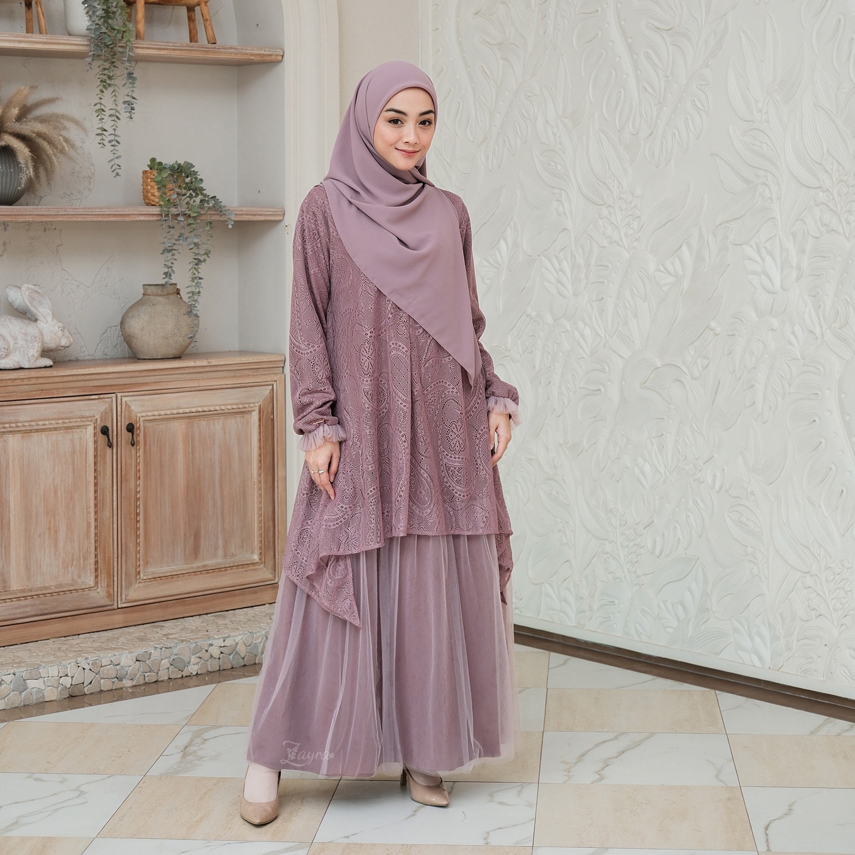 Zayra Hijab | Kalila Rosewood - Dress Gamis Wanita Brokat Kondangan Lebaran Jumbo Elegan Koko Anak Dewasa Panjang Pendek Family Set Sarimbit Premium Terbaru