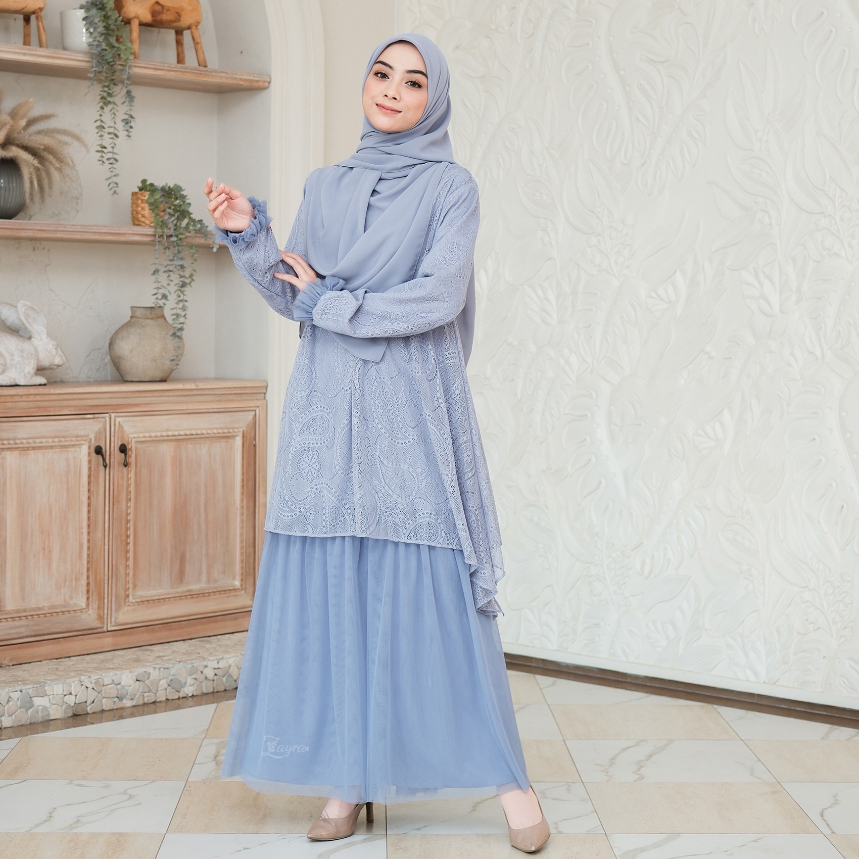 Zayra Hijab | Kalila Peacefull - Dress Gamis Wanita Brokat Kondangan Lebaran Jumbo Elegan Koko Anak Dewasa Panjang Pendek Family Set Sarimbit Premium Terbaru