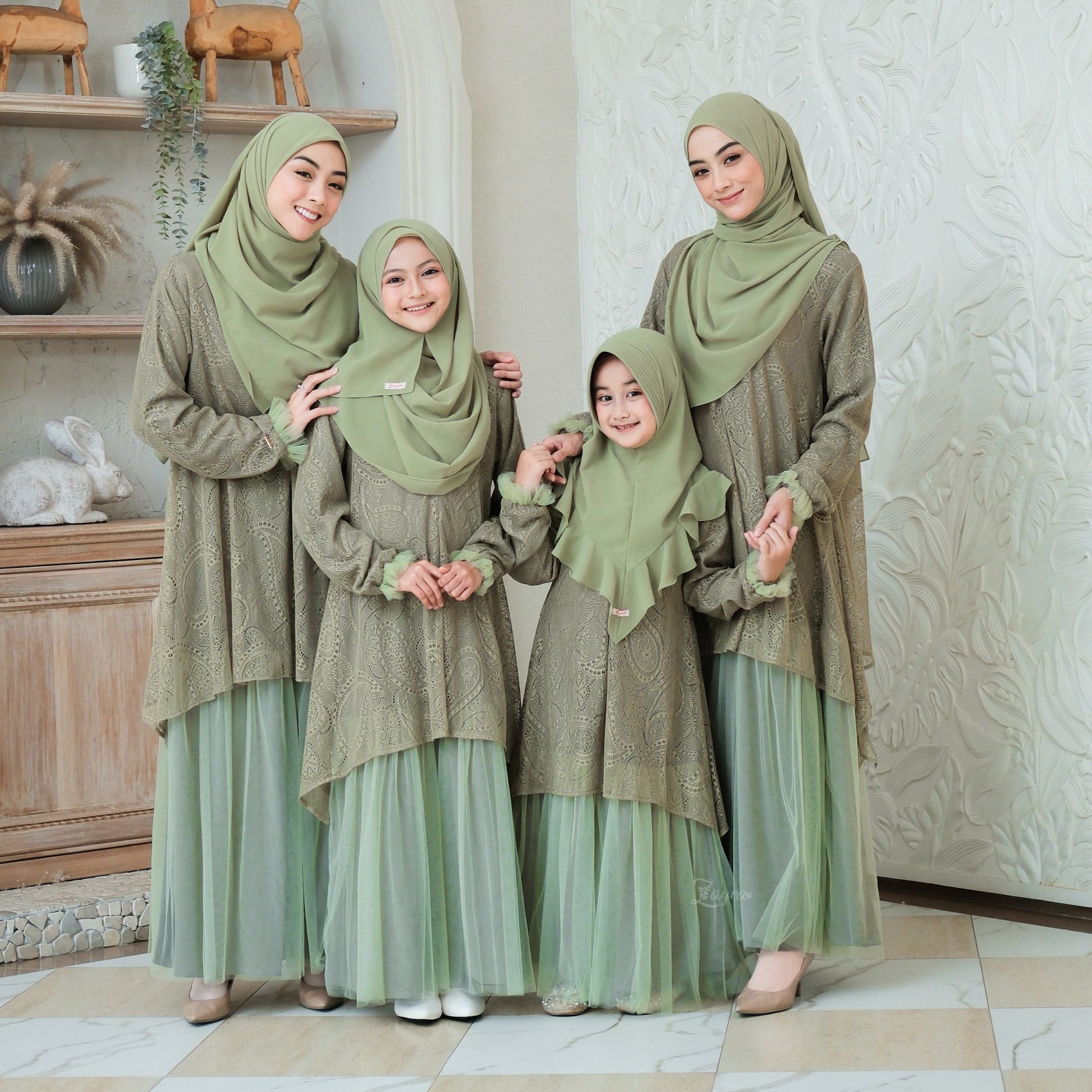 Zayra Hijab | Kalila Sage - Dress Gamis Wanita Brokat Kondangan Lebaran Jumbo Elegan Koko Anak Dewasa Panjang Pendek Family Set Sarimbit Premium Terbaru