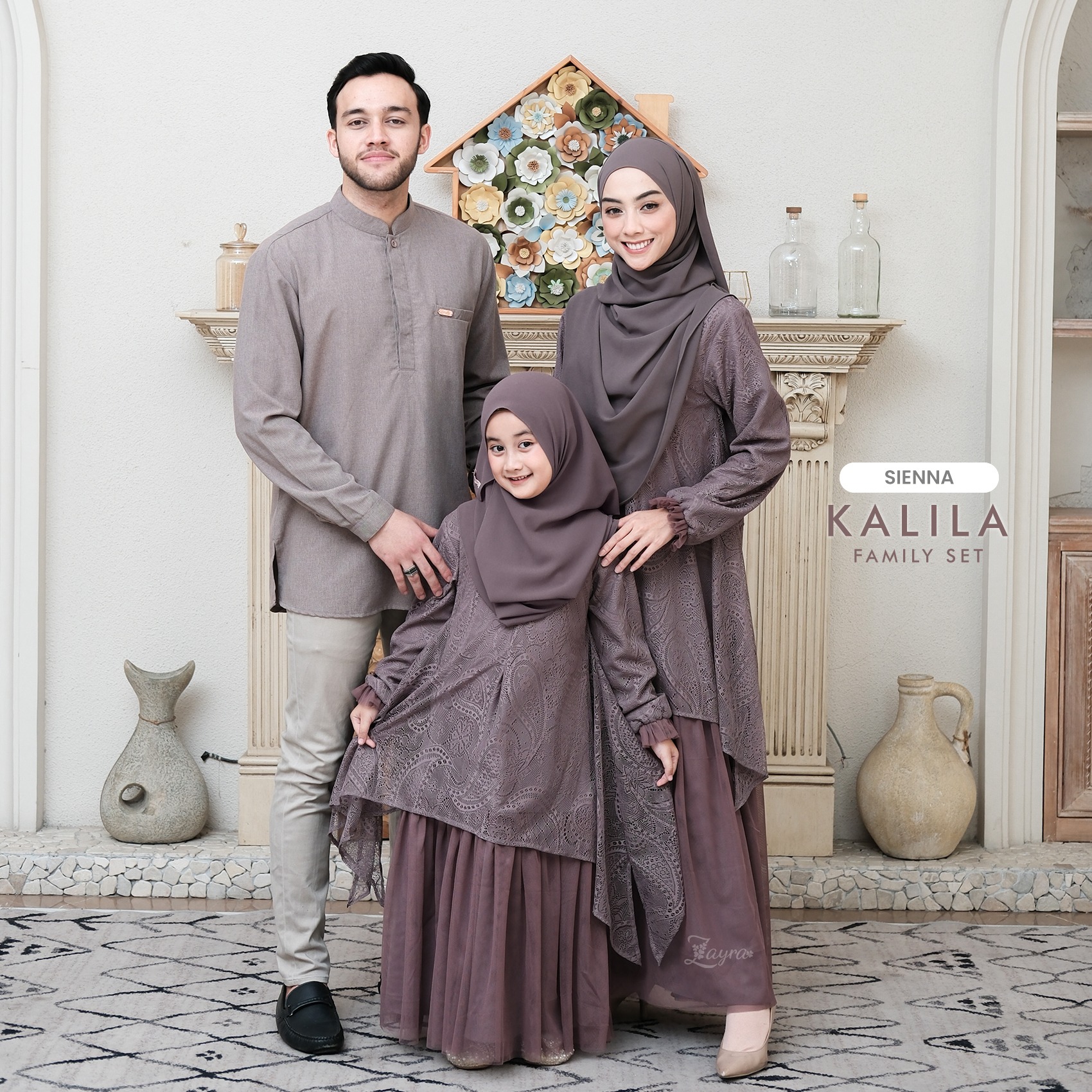 Zayra Hijab | Kalila Sienna - Dress Gamis Wanita Brokat Kondangan Lebaran Jumbo Elegan Koko Anak Dewasa Panjang Pendek Family Set Sarimbit Premium Terbaru