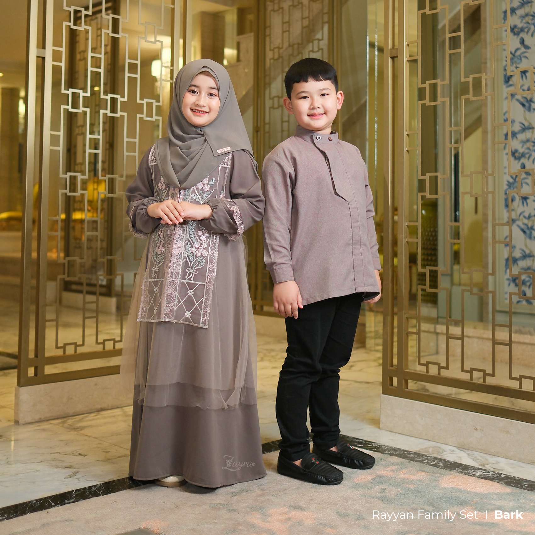 Zayra Hijab | Rayyan Bark - Gamis Dewasa Anak Wanita Brokat Lebaran Koko Pria Koko Anak Jumbo Elegan Premium Terbaru