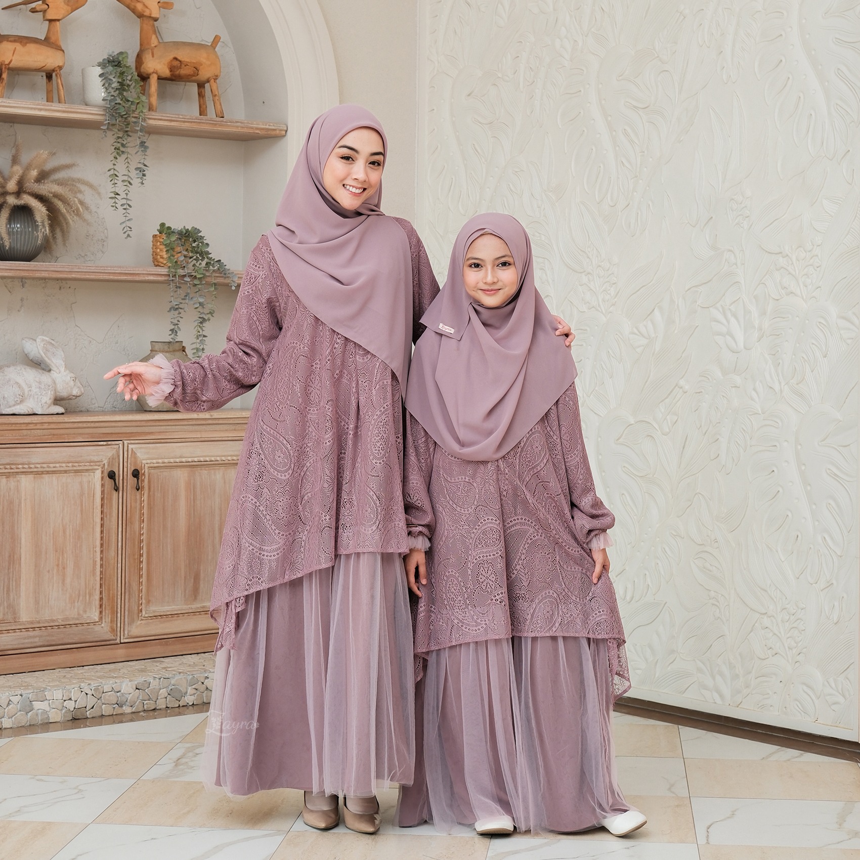 Zayra Hijab | Kalila Rosewood - Dress Gamis Wanita Brokat Kondangan Lebaran Jumbo Elegan Koko Anak Dewasa Panjang Pendek Family Set Sarimbit Premium Terbaru