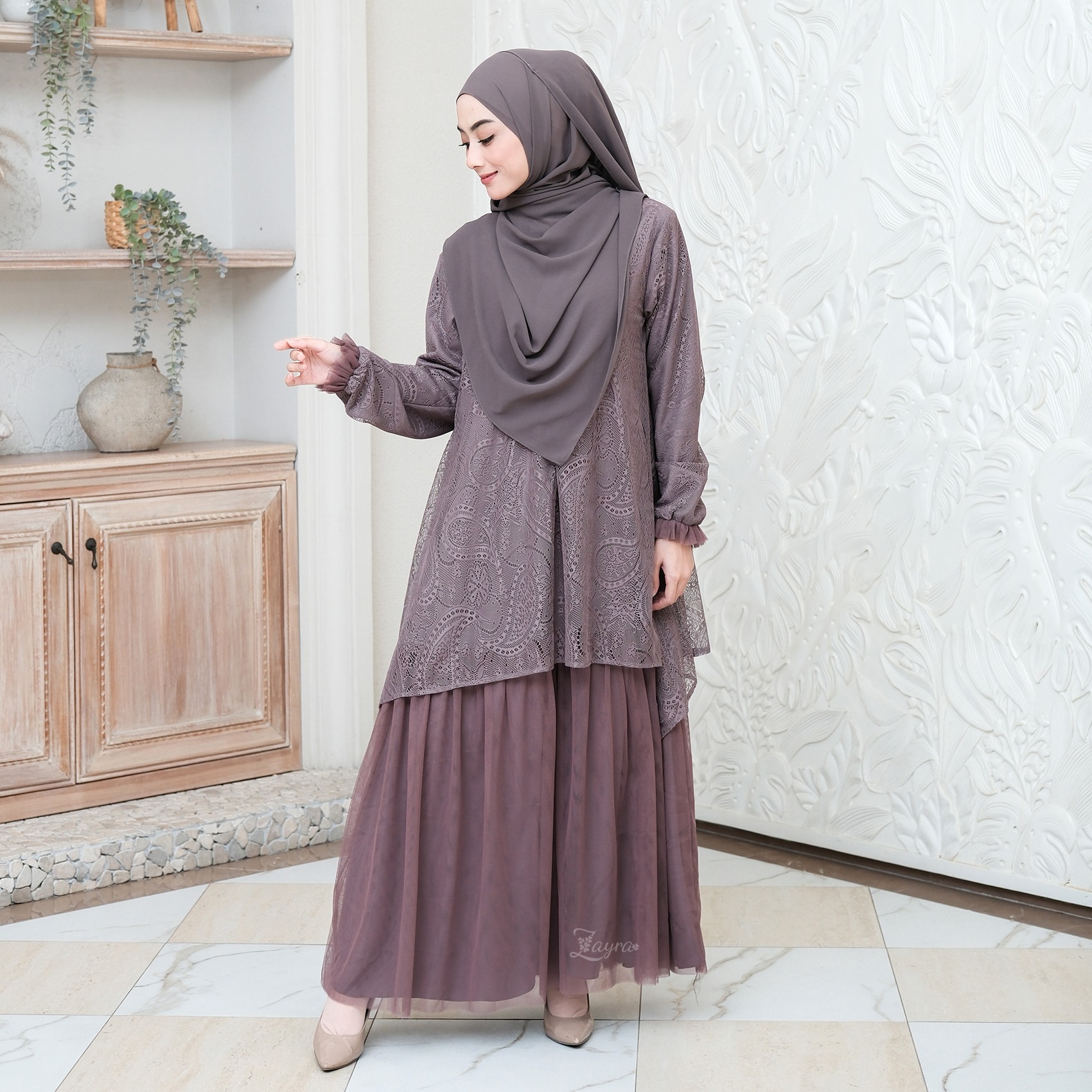 Zayra Hijab | Kalila Sienna - Dress Gamis Wanita Brokat Kondangan Lebaran Jumbo Elegan Koko Anak Dewasa Panjang Pendek Family Set Sarimbit Premium Terbaru