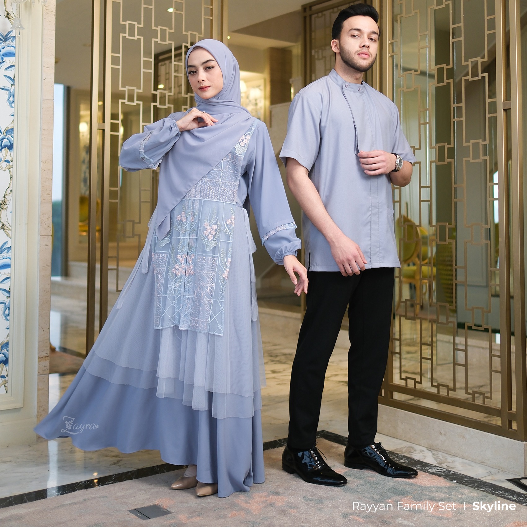 Zayra Hijab | Rayyan Skyline - Gamis Dewasa Anak Wanita Brokat Lebaran Koko Pria Koko Anak Jumbo Elegan Premium Terbaru