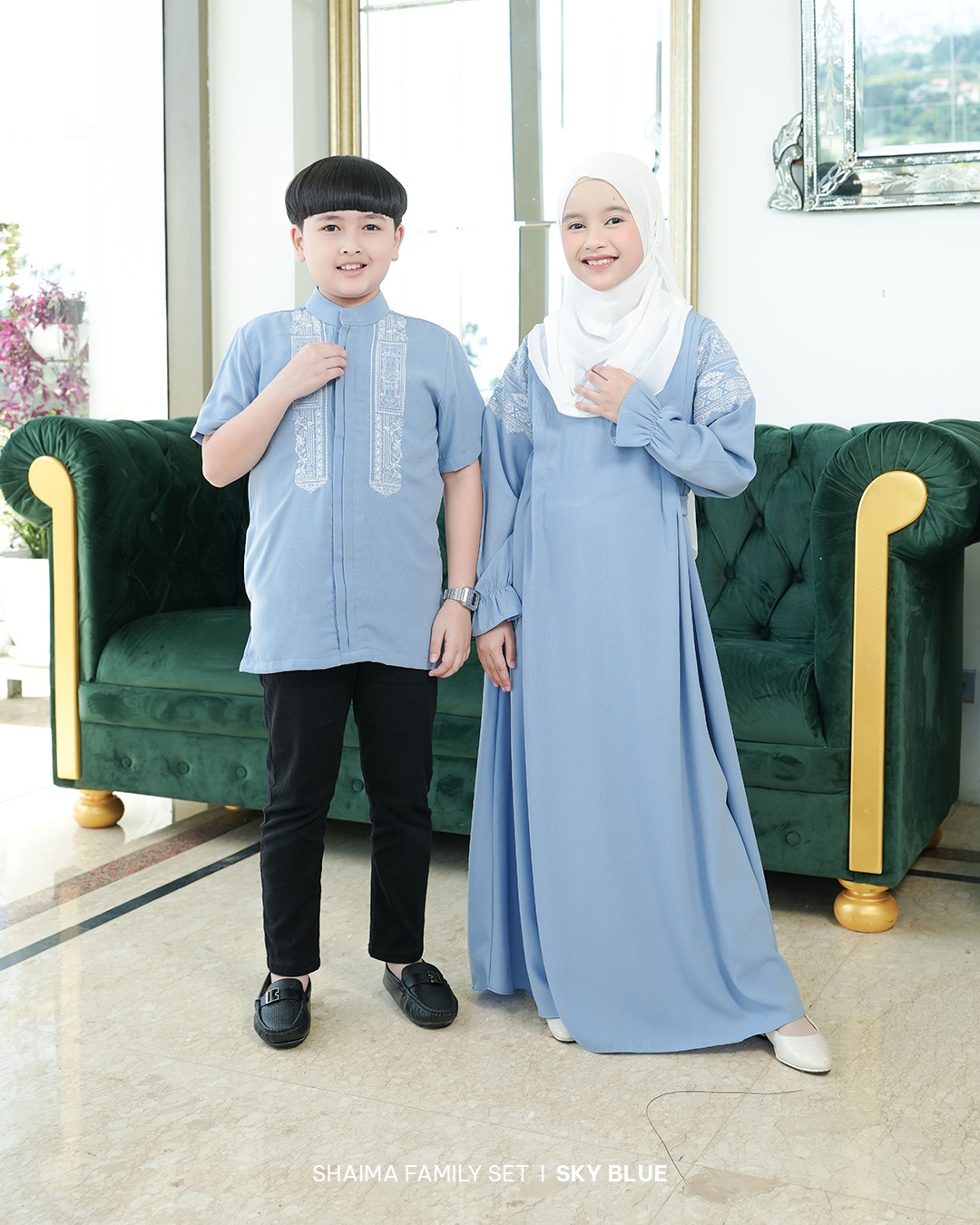 Zayra Hijab | Shaima Sky Blue - Gamis Dewasa Abaya Koko Pria Dewasa Anak Panjang Pendek Bordir Dress Sarimbit Jumbo Elegan Premium Terbaru Lebaran 2026