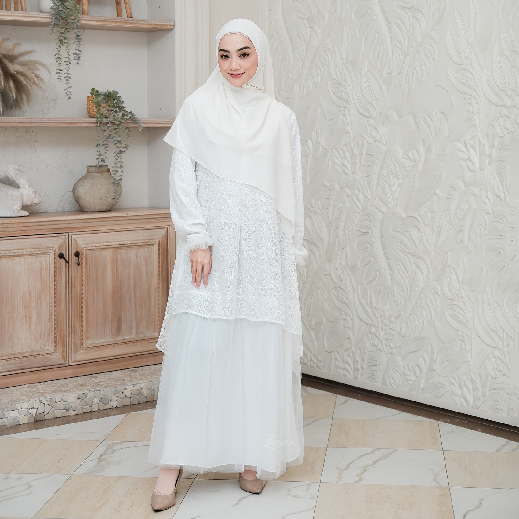 Zayra Hijab | Kalila Snow - Dress Gamis Wanita Brokat Kondangan Lebaran Jumbo Elegan Koko Anak Dewasa Panjang Pendek Family Set Sarimbit Premium Terbaru