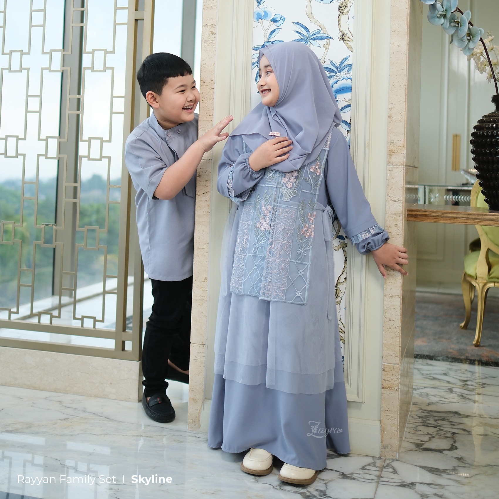 Zayra Hijab | Rayyan Skyline - Gamis Dewasa Anak Wanita Brokat Lebaran Koko Pria Koko Anak Jumbo Elegan Premium Terbaru