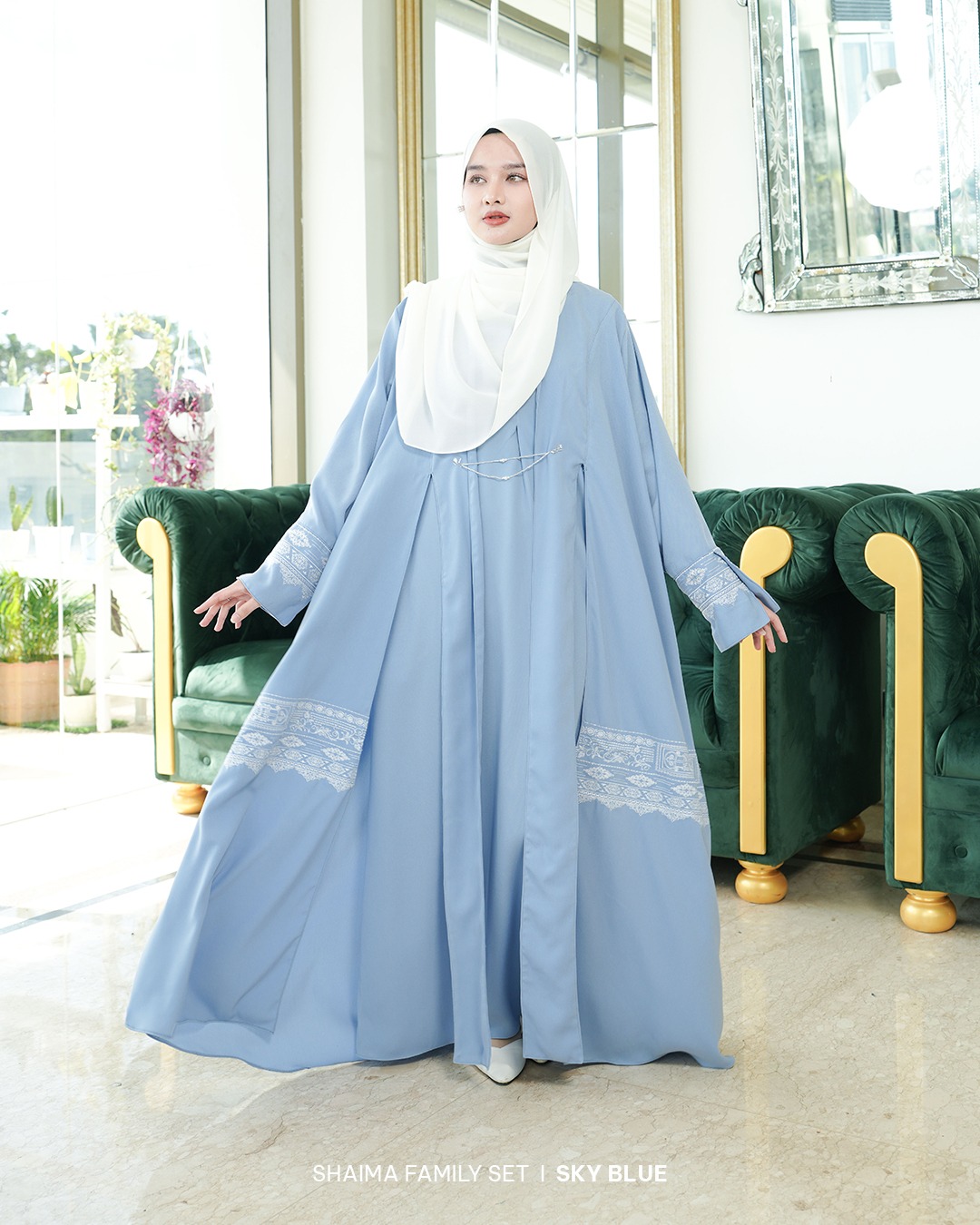 Zayra Hijab | Shaima Sky Blue - Gamis Dewasa Abaya Koko Pria Dewasa Anak Panjang Pendek Bordir Dress Sarimbit Jumbo Elegan Premium Terbaru Lebaran 2026