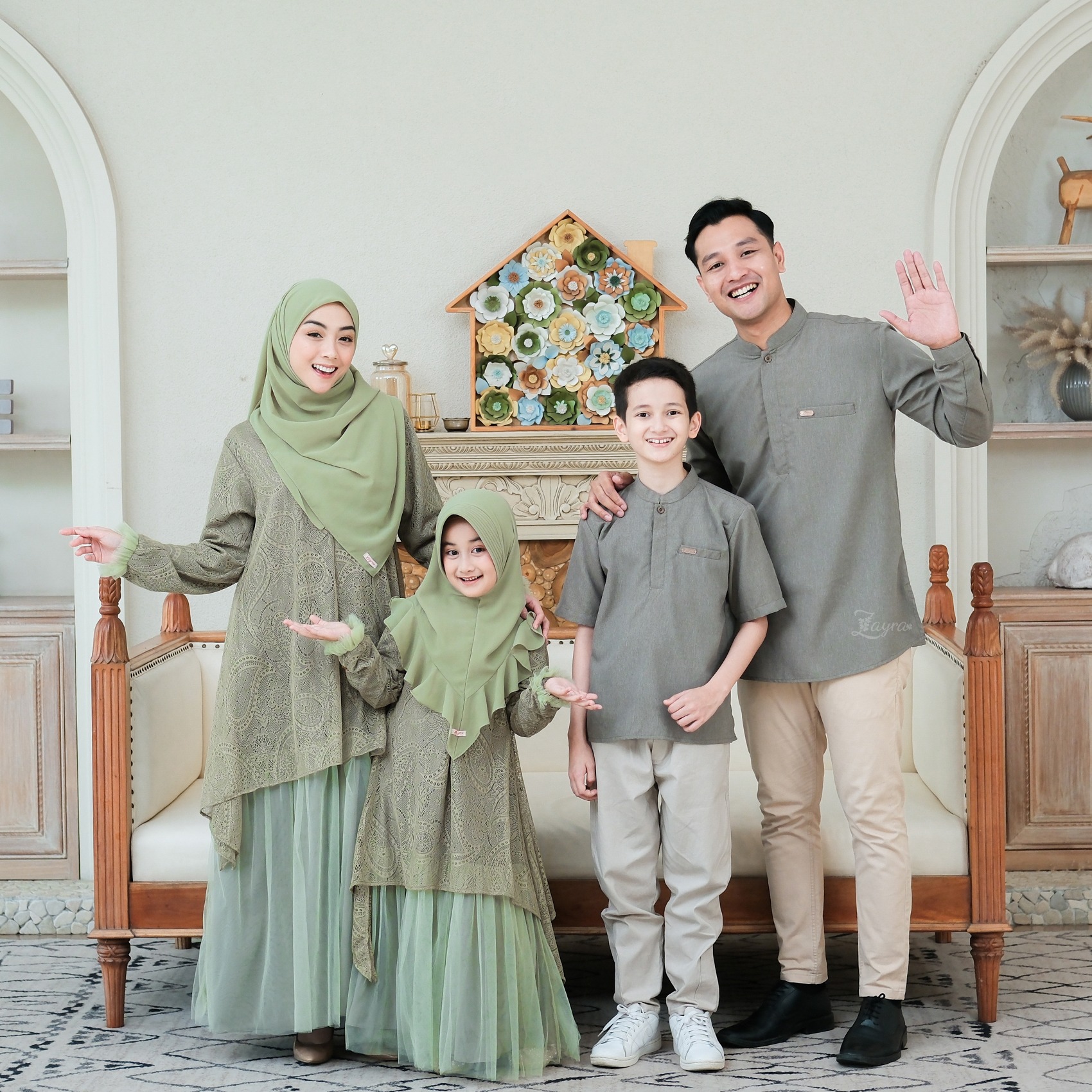 Zayra Hijab | Kalila Sage - Dress Gamis Wanita Brokat Kondangan Lebaran Jumbo Elegan Koko Anak Dewasa Panjang Pendek Family Set Sarimbit Premium Terbaru