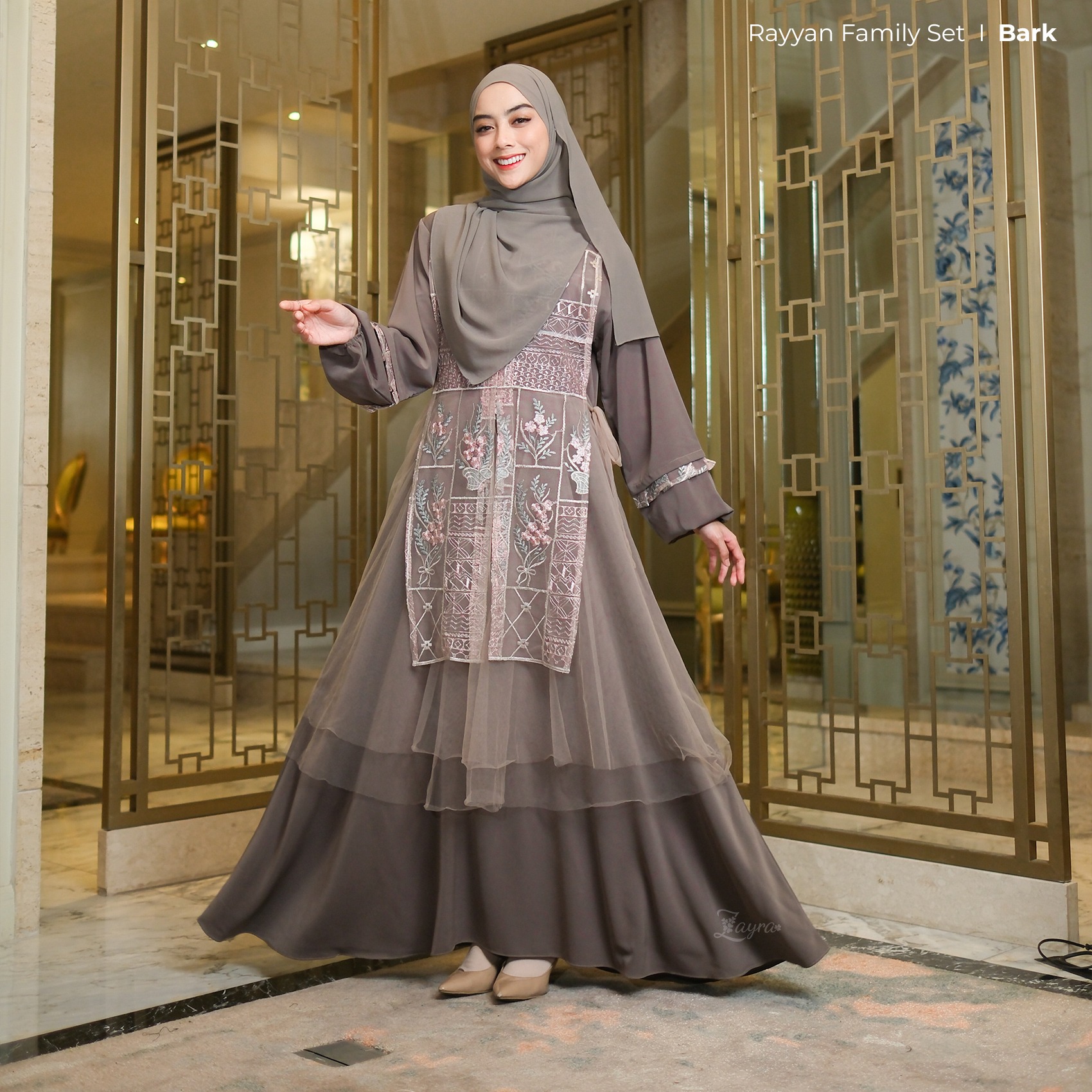 Zayra Hijab | Rayyan Bark - Gamis Dewasa Anak Wanita Brokat Lebaran Koko Pria Koko Anak Jumbo Elegan Premium Terbaru