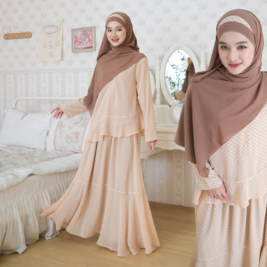 Zayra Hijab | Aruna - Setelan Wanita One Set Trumpet Skirt Blouse Ruffle Babydoll Polkadot Premium Terbaru Free Bando Polka